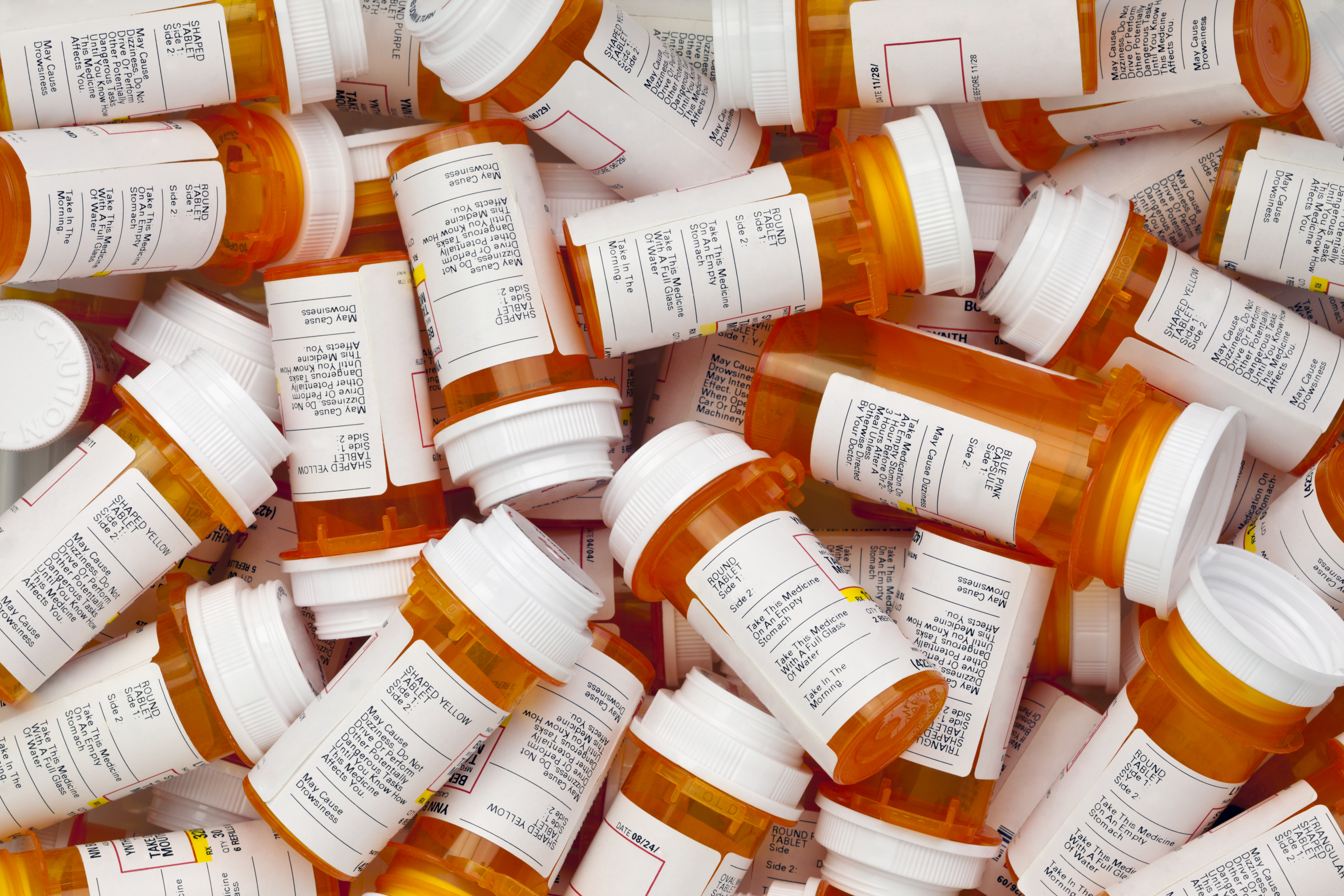 Dozens of prescription pill bottles