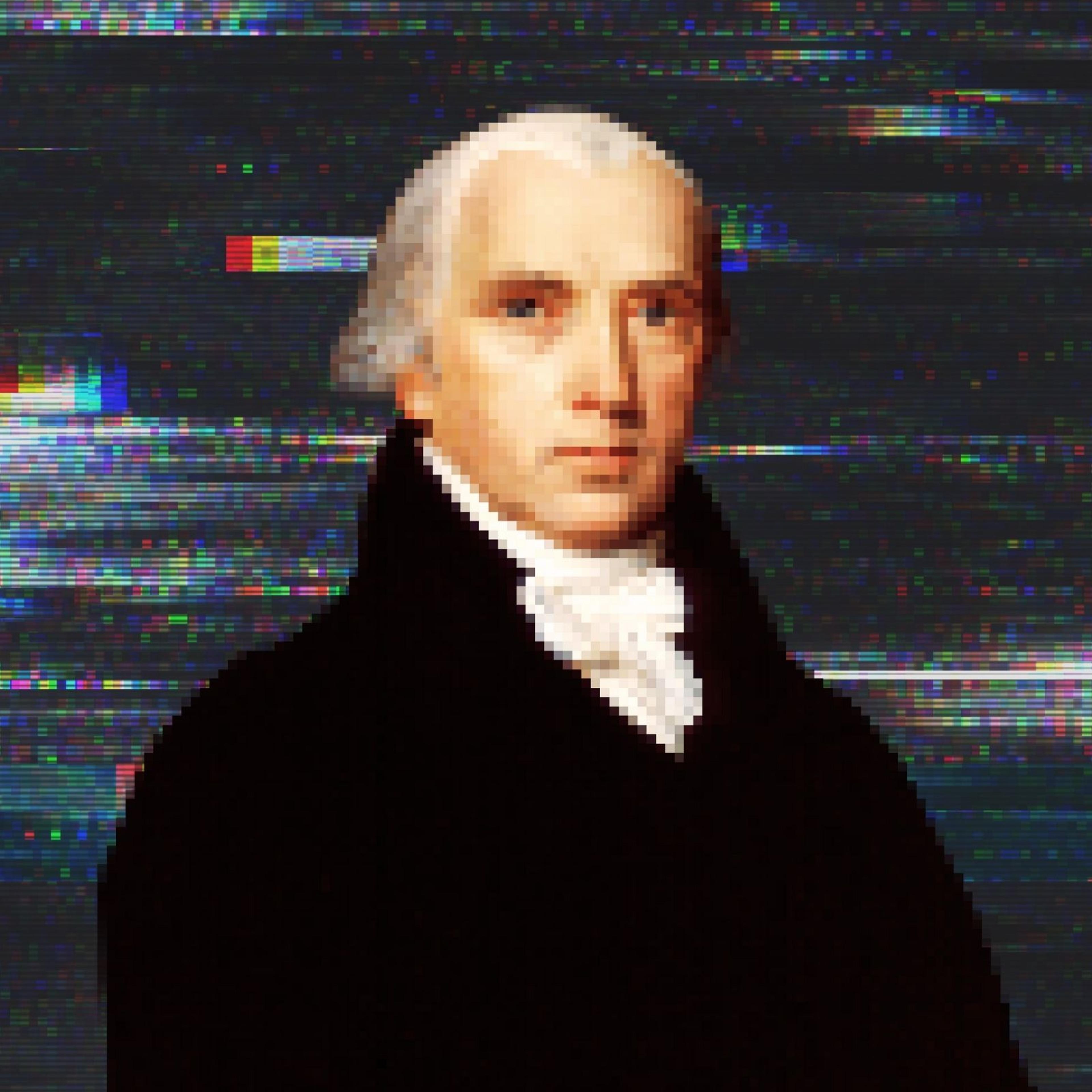 A pixelated photo of James Madison