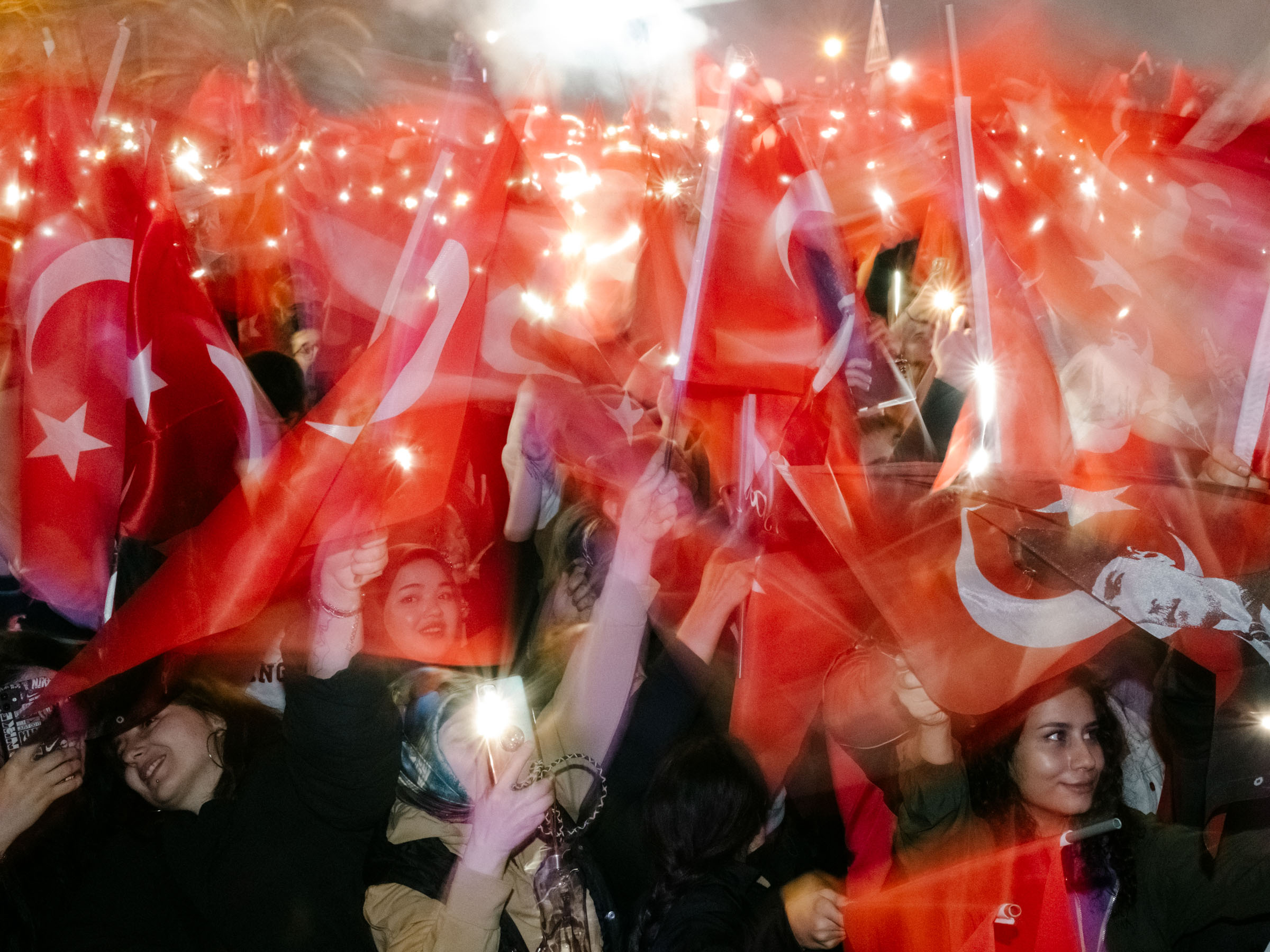 TURKEY. Istanbul. 31 March 2024. Istanbul erupted in jubilation after opposition candidate Ekrem Imamoglu's historic victory in the March 31 municipal election. Turkey’s main opposition party CHP ( Republican Peoples Party) won the polls across Turkey, h