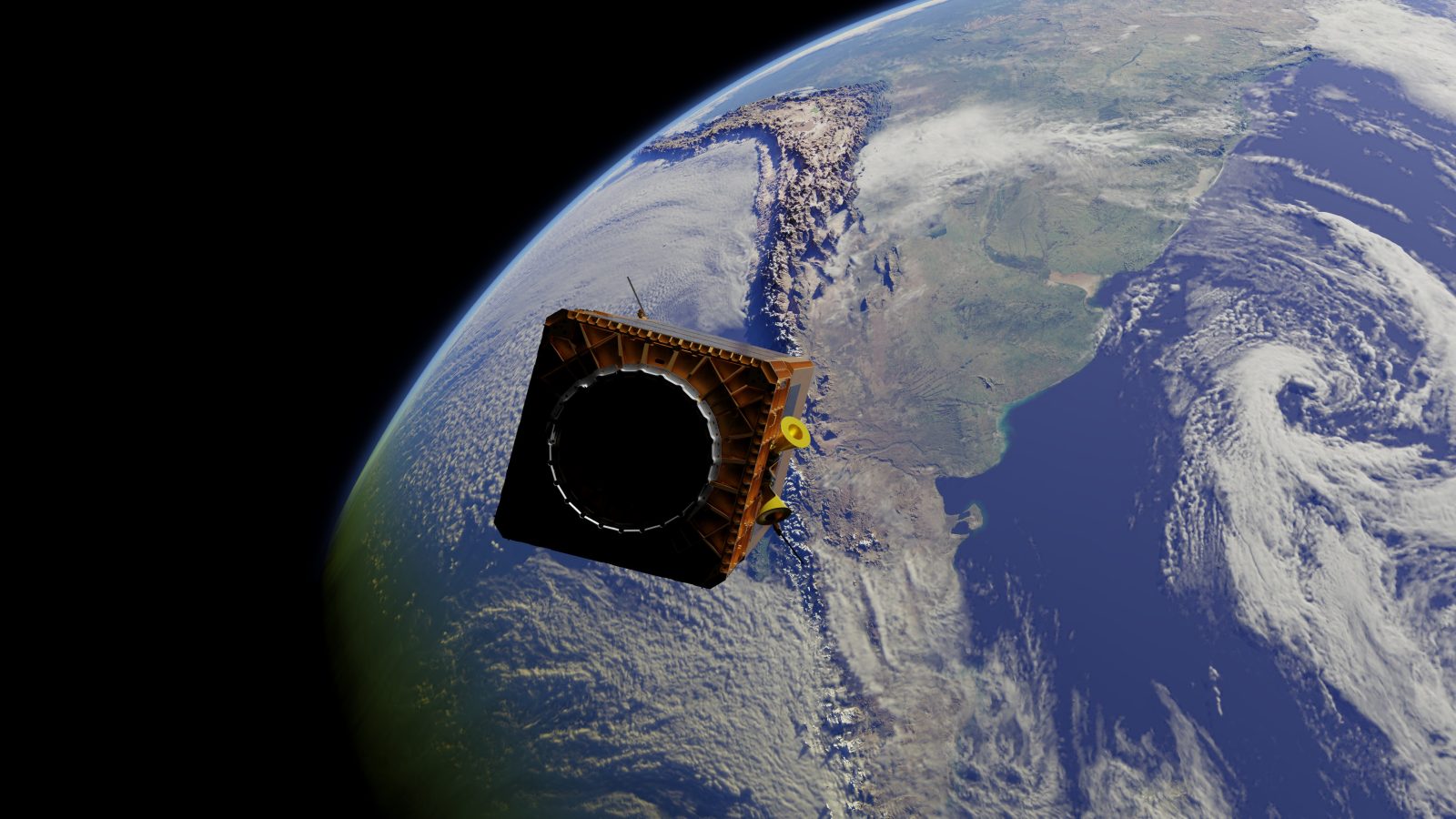 Computer rendering of an OSK satellite, which monitors methane emissions on Earth. 