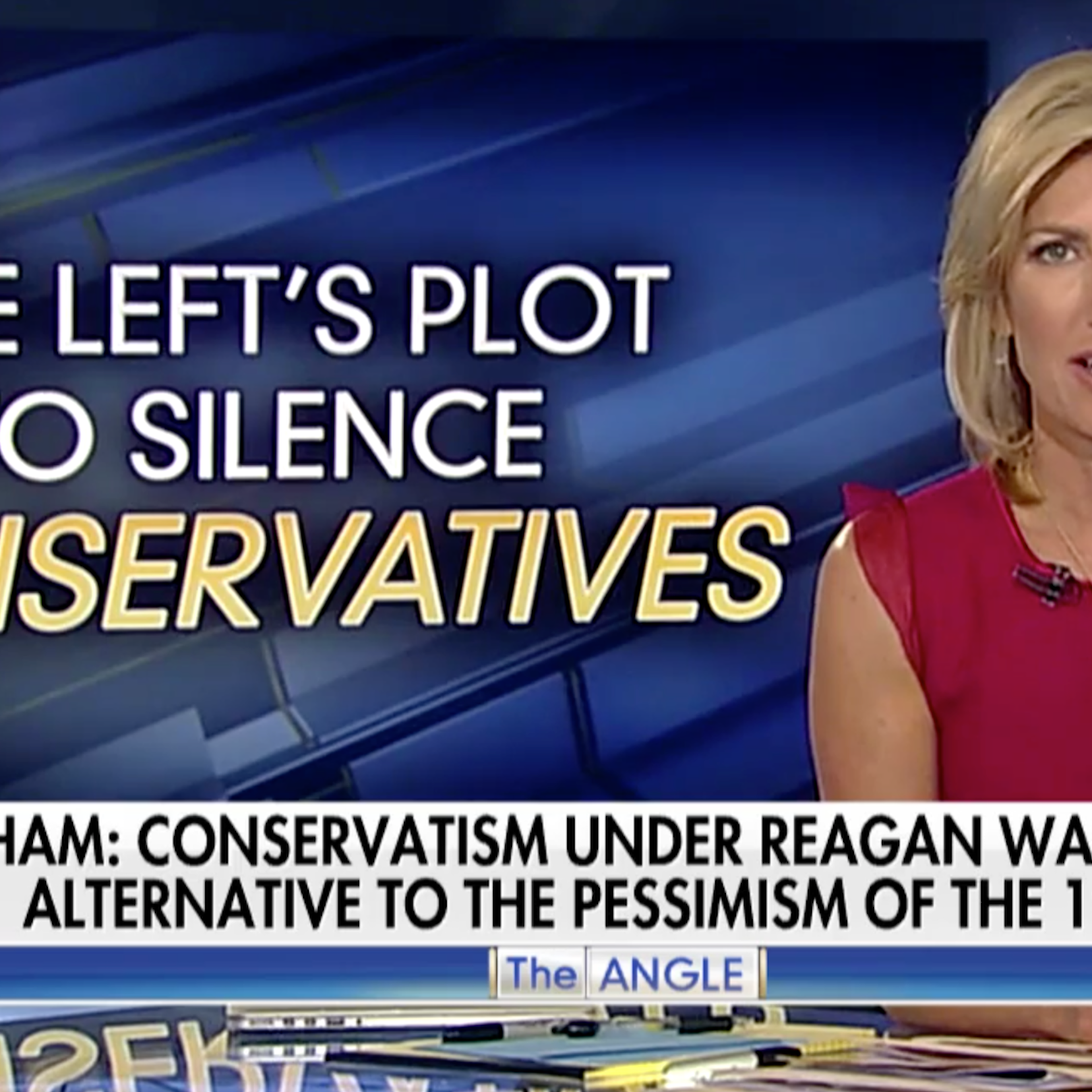 Laura Ingraham hosting "The Ingraham Angle" on Fox News on Apr. 9, 2018