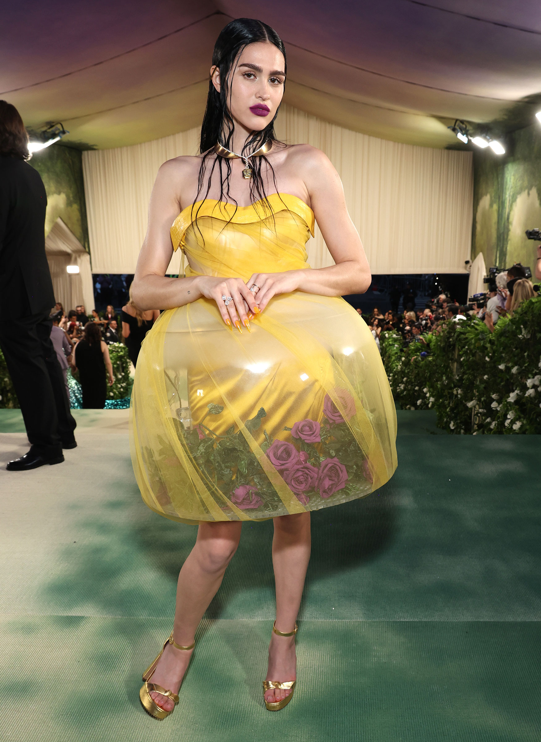 gold clock dress met gala 2024 All The Best Floral Fashion From Alesia C.