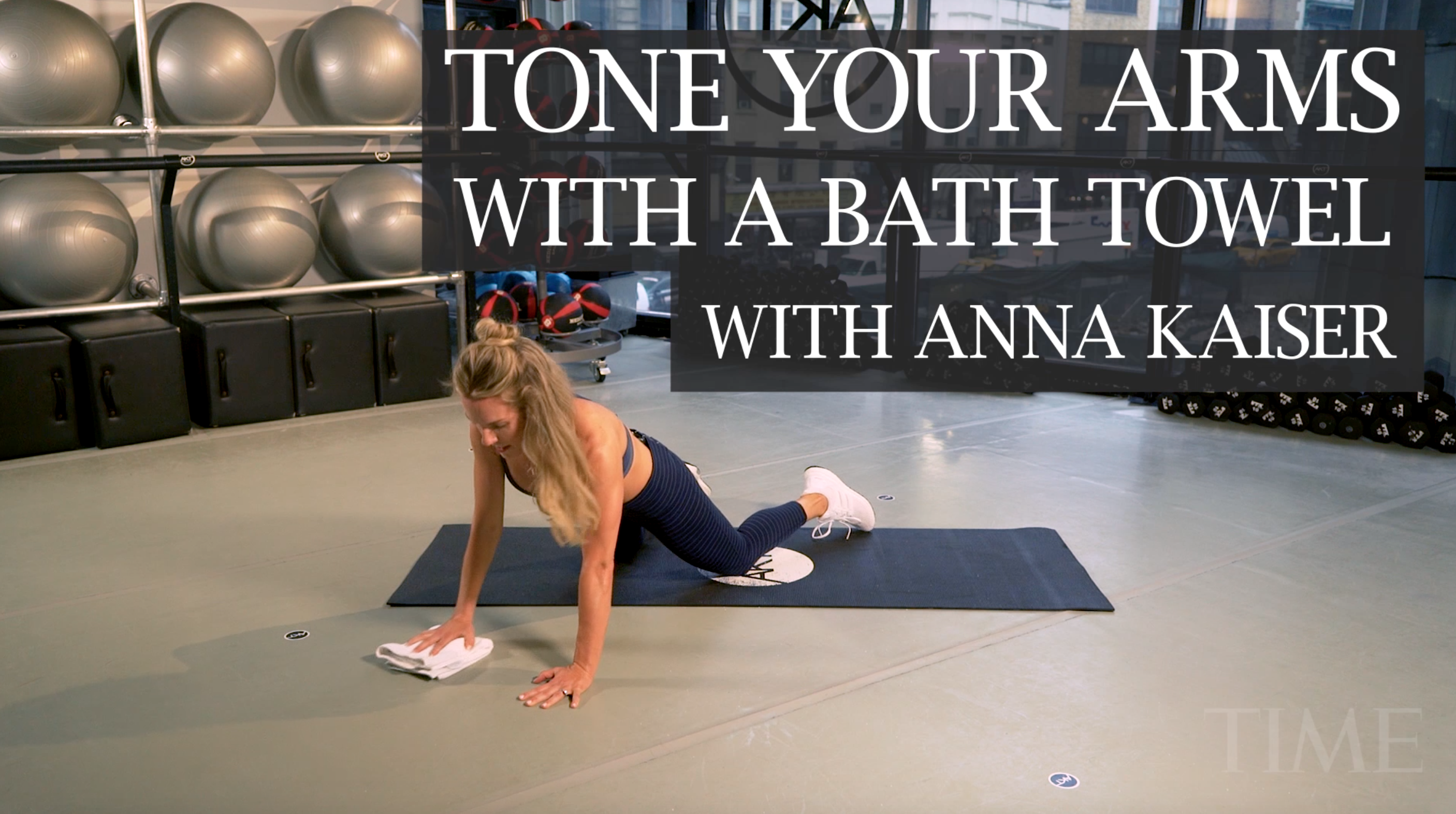 Anna Kaiser, founder of AKT in Motion, demonstrating an arm toning workout