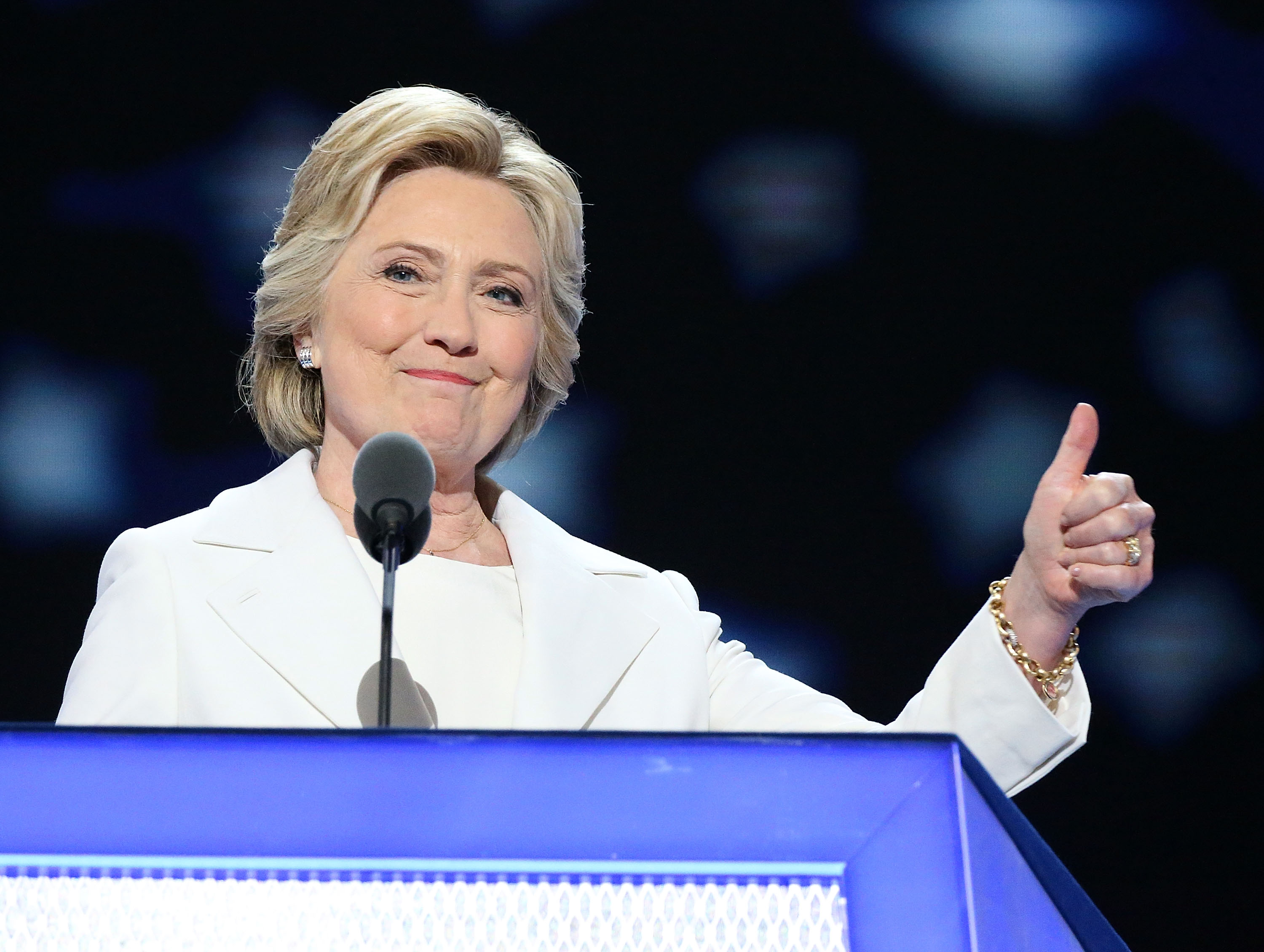 Democratic presidential candidate Hillary Clinton delivers remarks during the fourth day of the Democratic National Convention at the Wells Fargo Center on July 28, 2016 in Philadelphia, Pennsylvania.