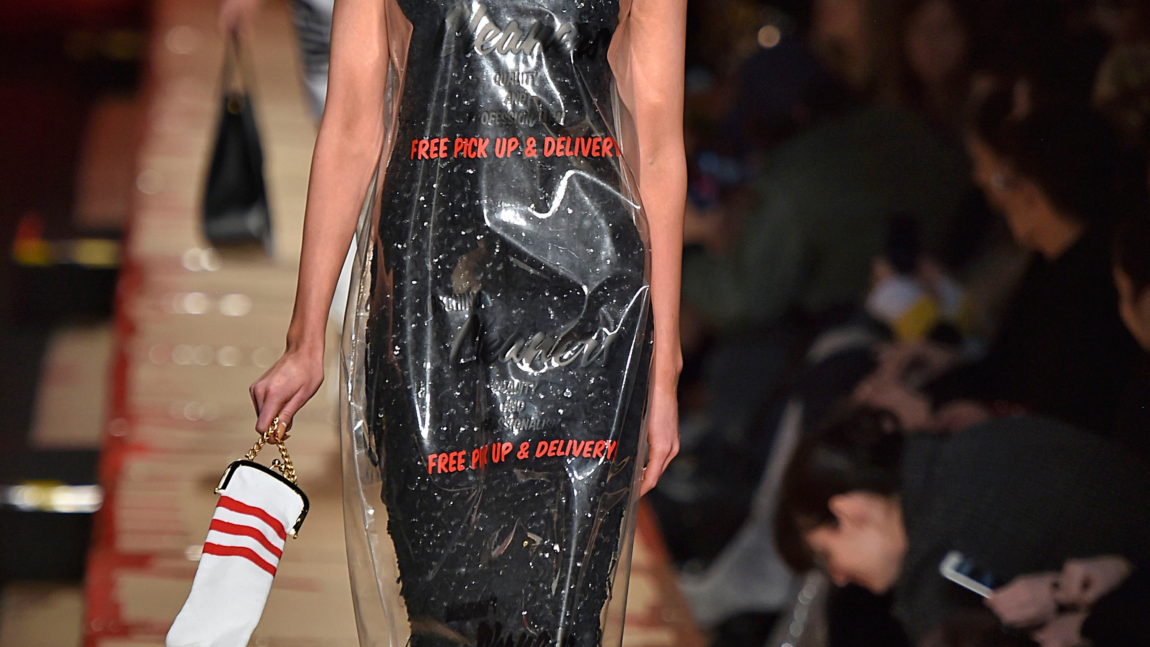 Moschino Selling Plastic Dry Cleaning Bag Dresses for $735 Moschino Selling Plastic Dry Cleaning Bag Dresses for $735
