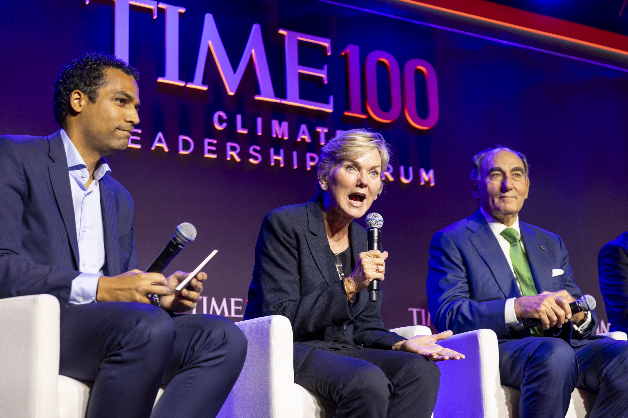 Jennifer Granholm, center, speaks on a panel at the TIME Climate Leadership Forum on Sept. 23 in New York City. 