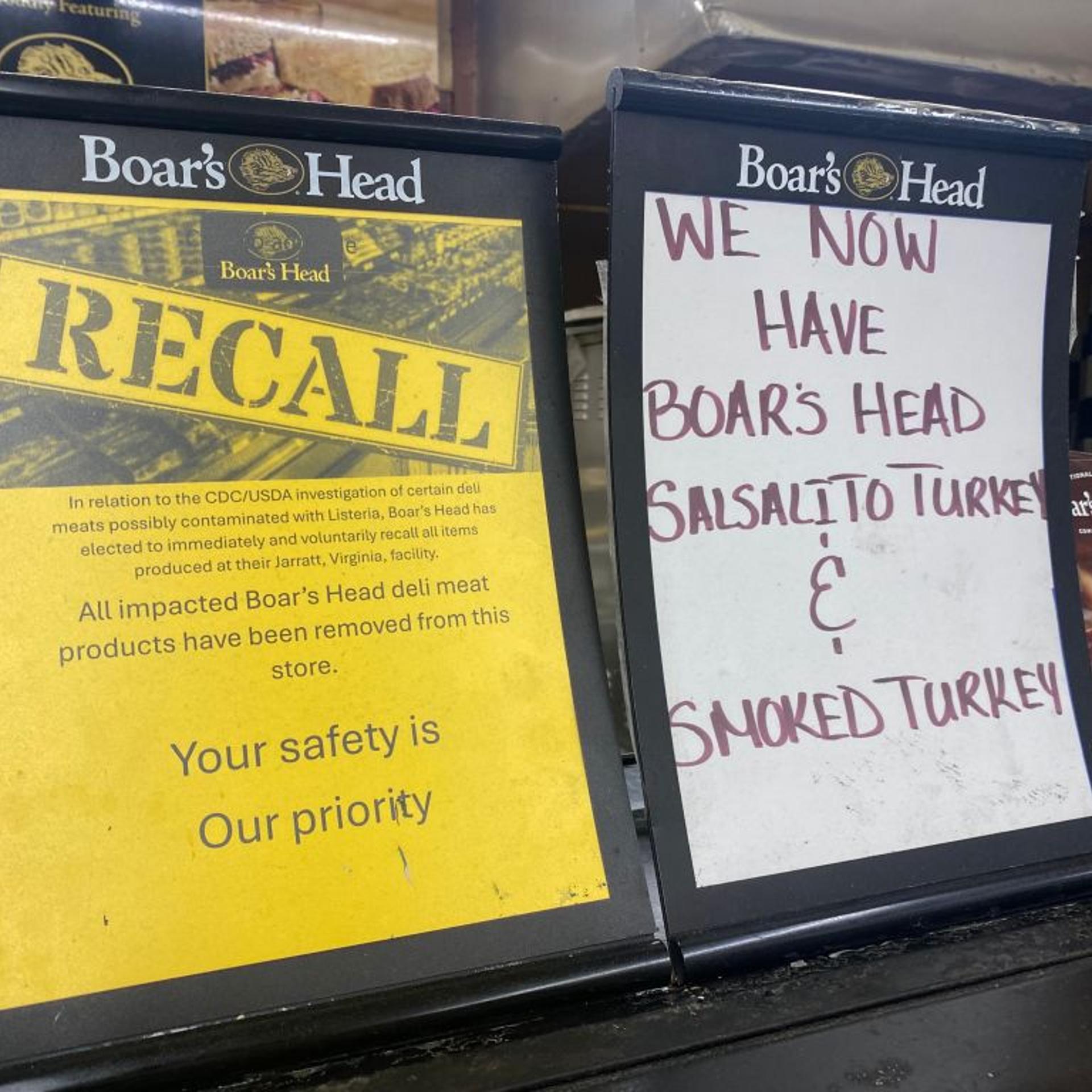 Boar's Head deli meats Recall notice at Deli counter in grocery store, Queens, New York