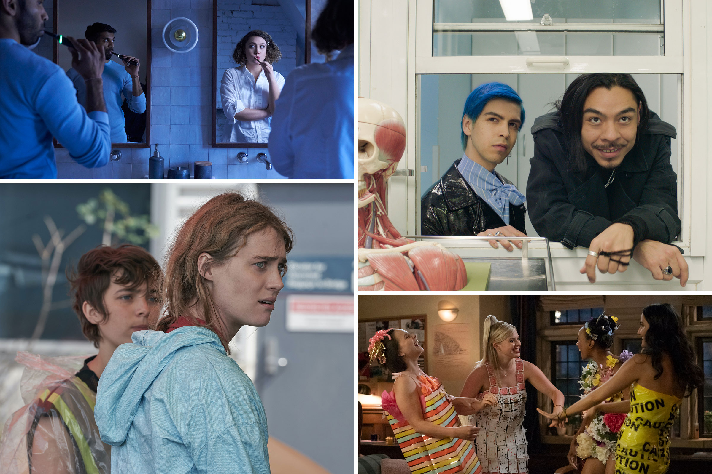 scenes from Starstruck, Los Espookys, Station Eleven, and The Sex Lives of College Girls