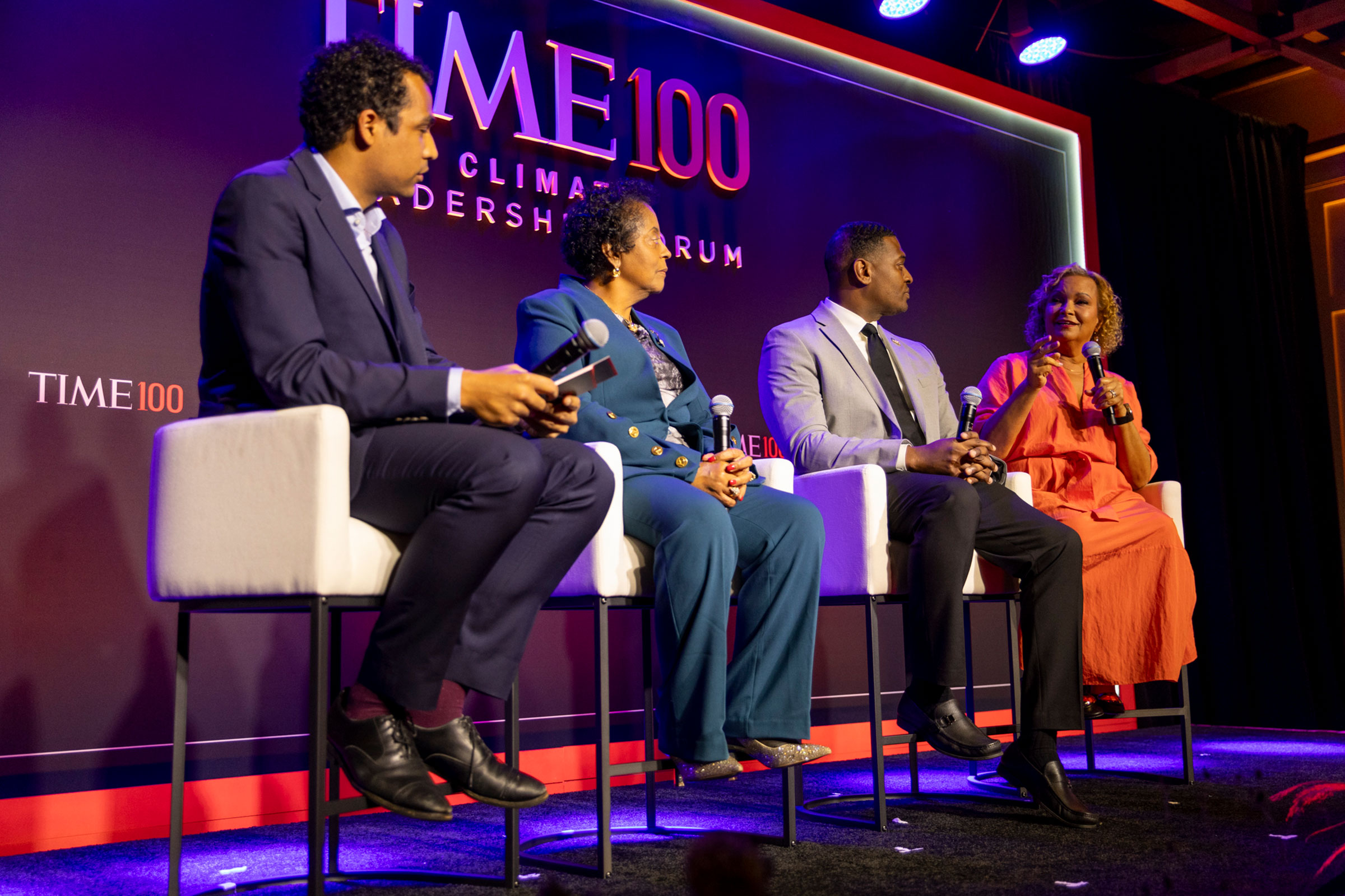 Moderator Justin Worland, Sharon C. Lavigne, Michael S. Regan, and Lisa Jackson