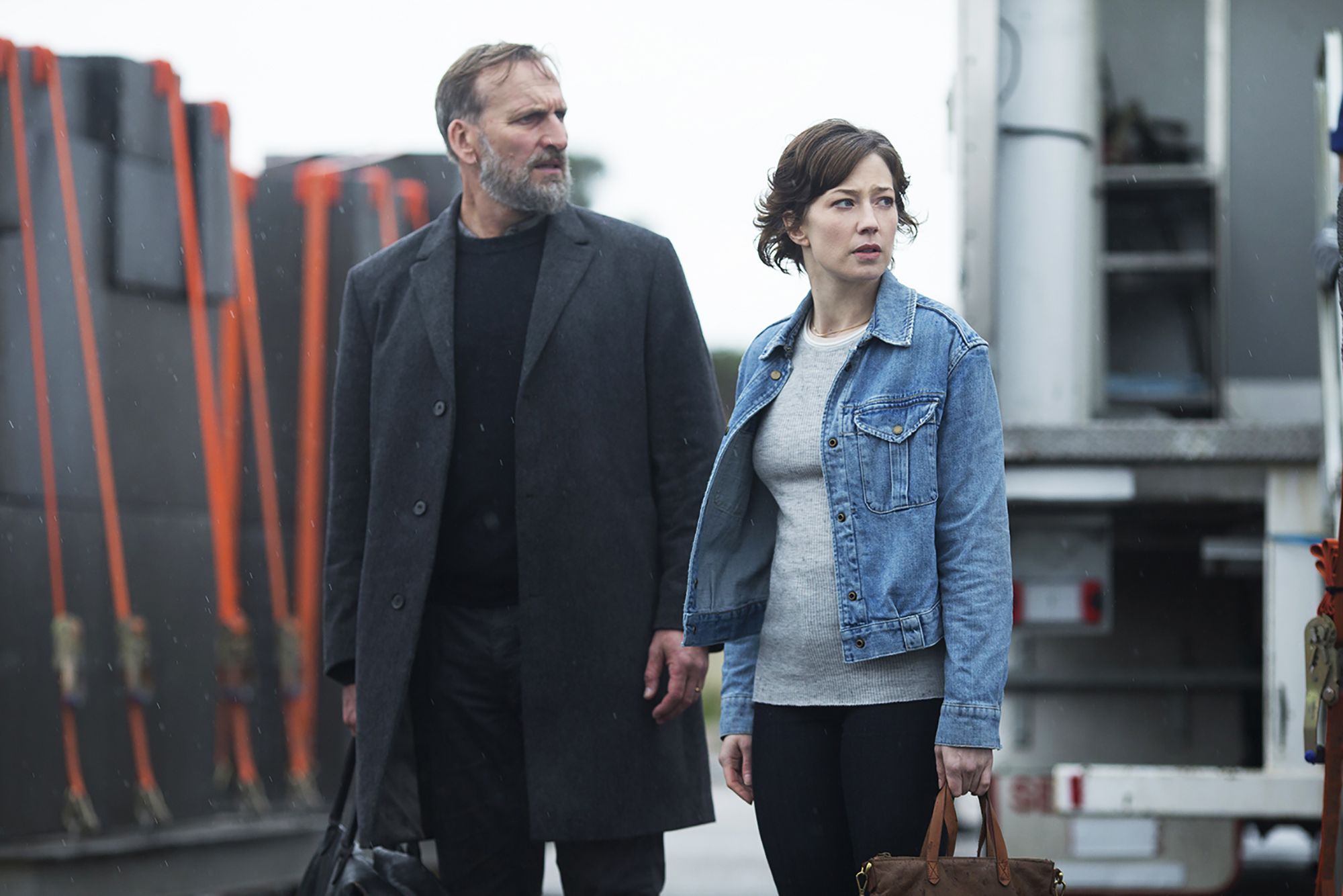 Christopher Eccleston and Carrie Coon in The Leftovers.
