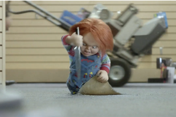 Chucky is one of many 1980's characters featured in RadioShack's Superbowl ad.