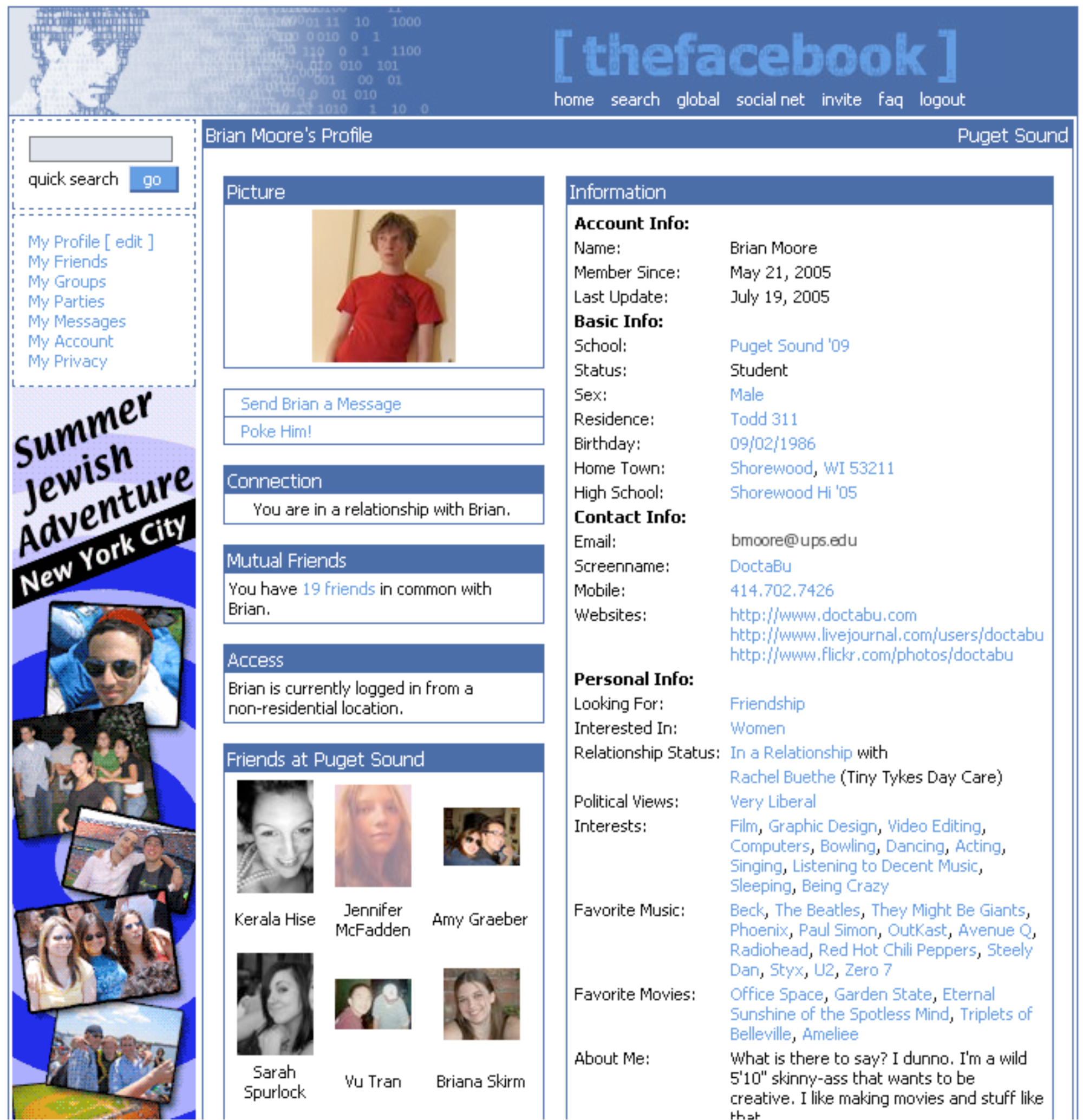Facebook Profile Page, 2005.