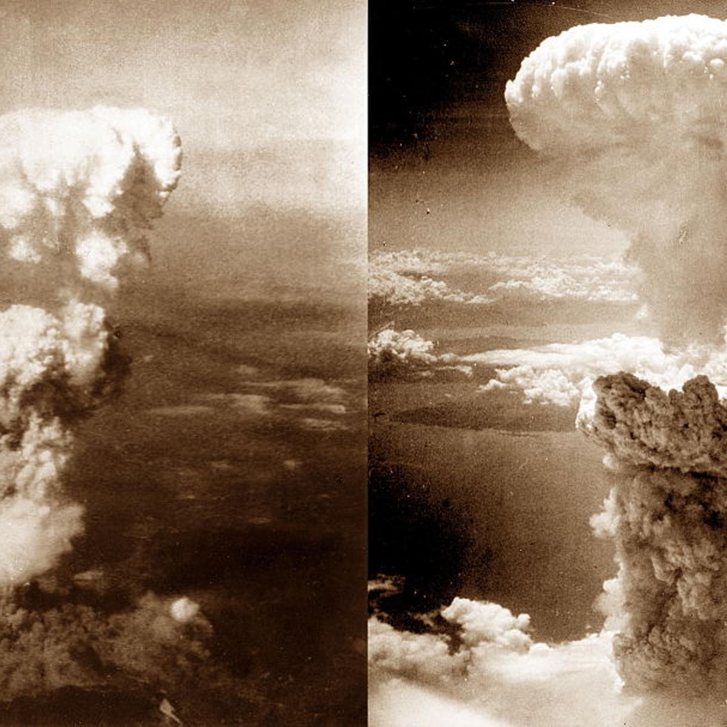 Atomic bomb mushroom clouds over Hiroshima (left) and Nagasaki