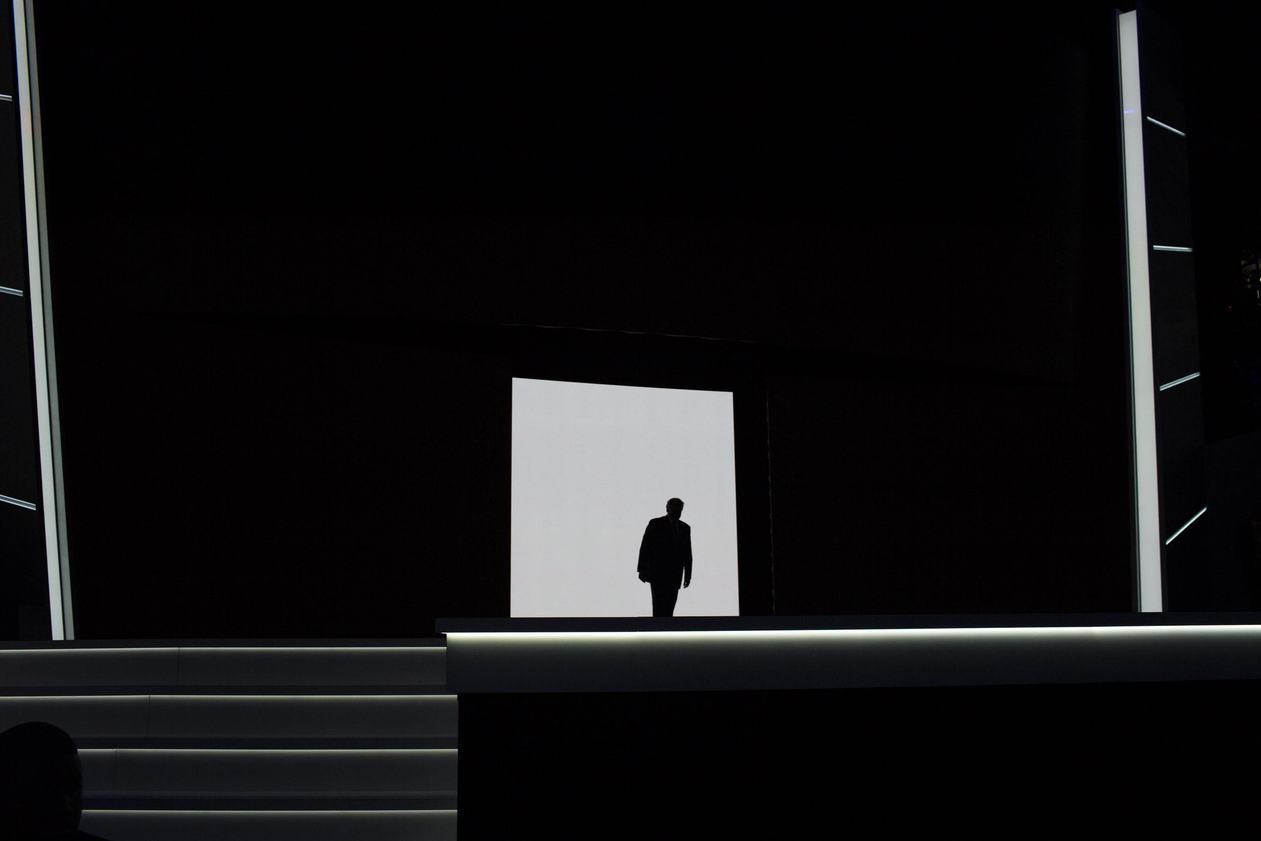 Donald Trump appears on stage at the 2016 Republican National Convention on Monday, July 18, 2016, in Cleveland.