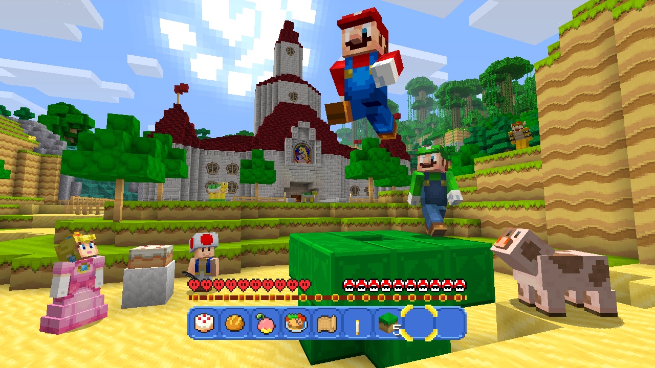 Mario, Luigi, and a castle in Minecraft’s Super Mario Mash-Up world