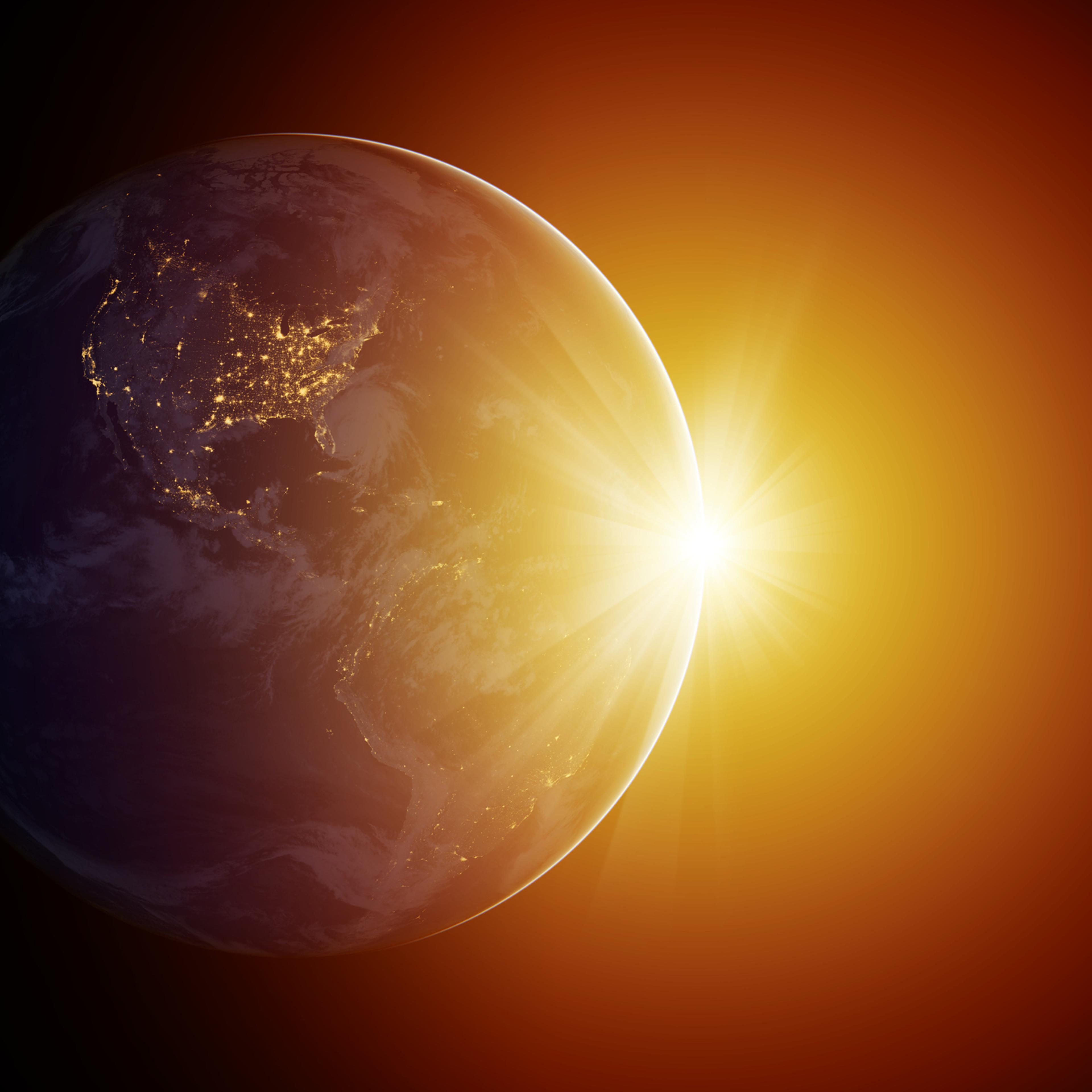 Sun Comes Out from Behind Earth in Space