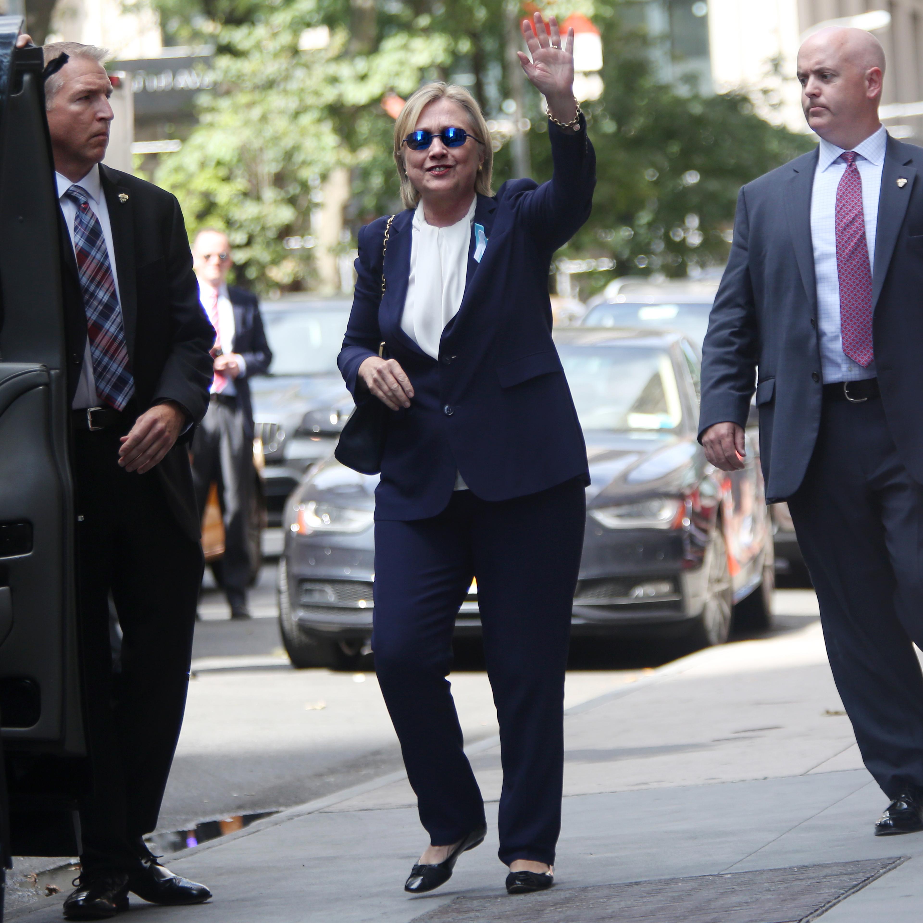 U.S. Presidential Candidate Hillary Clinton exits her daughter Chelsea Clinton's apartment