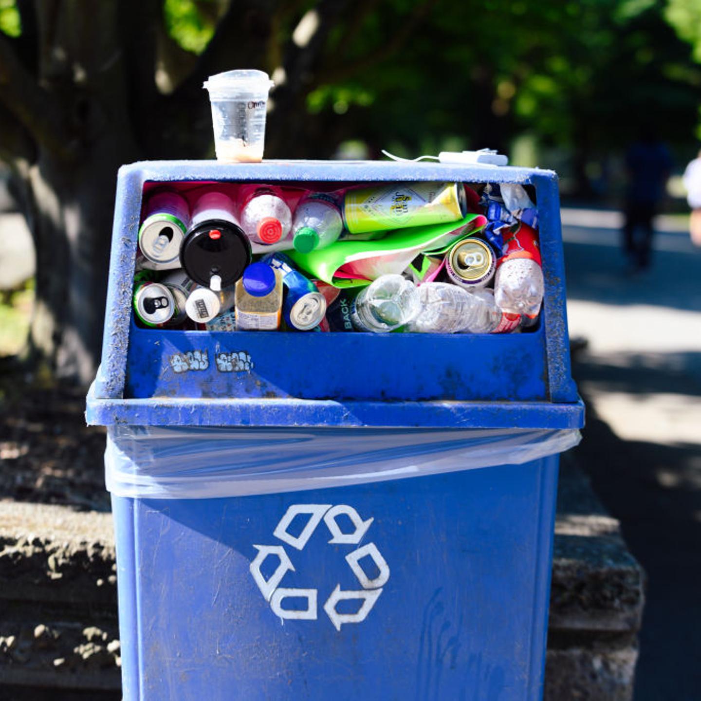 A full recycling bin in Seattle, Washington, U.S., on June 27, 2021.