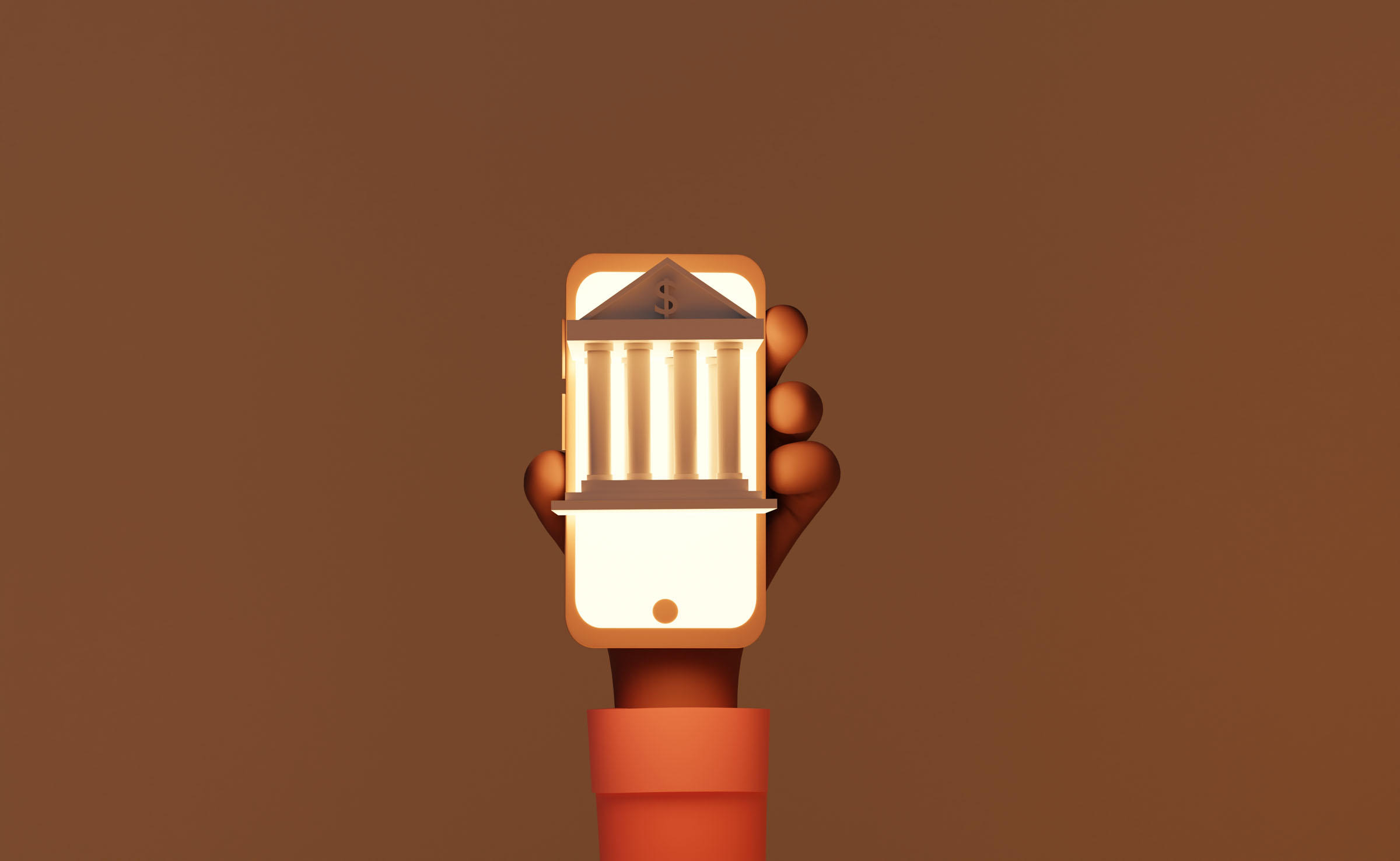 Low poly Hand holding Phone, Online banking concept photo