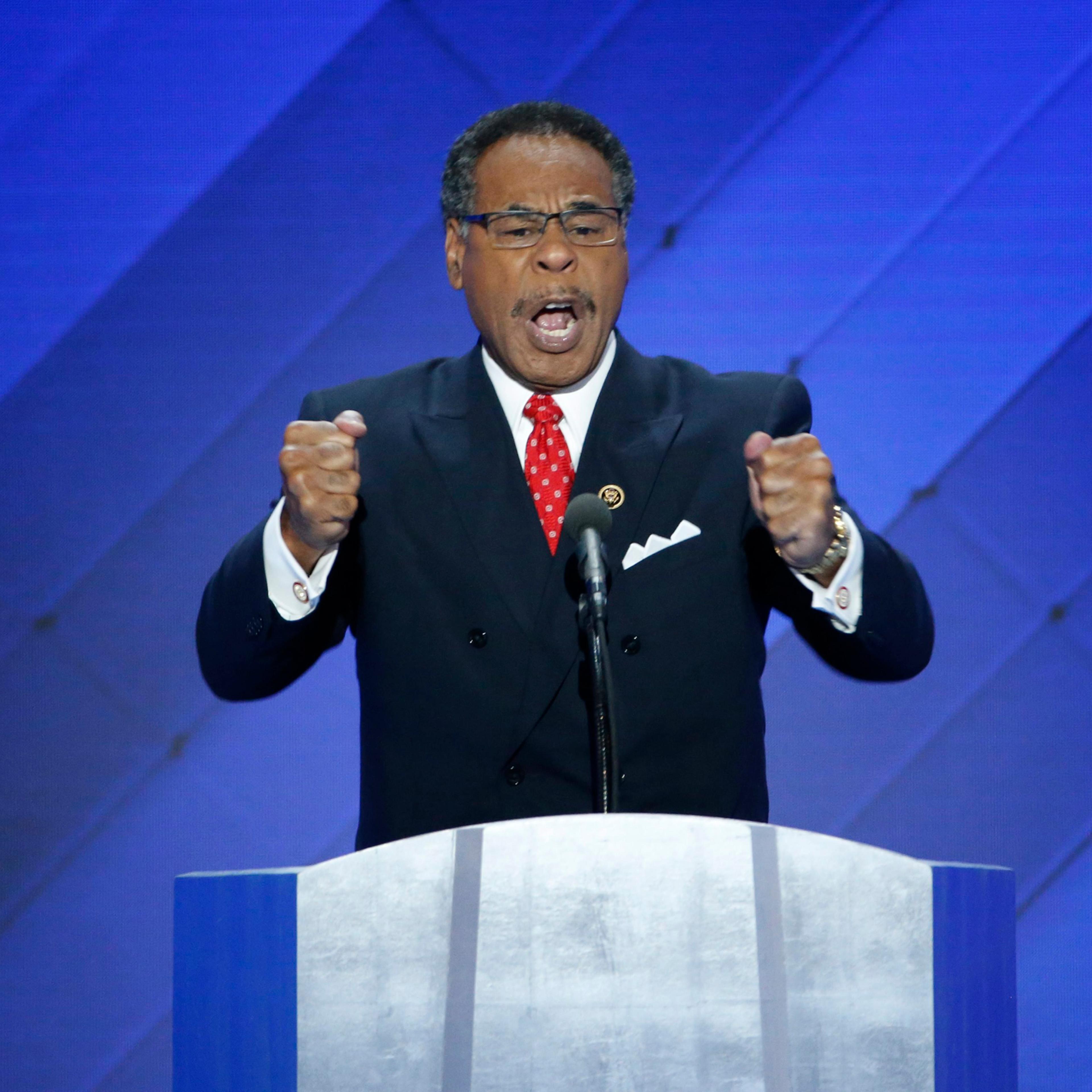 Representative from Missouri Emanuel Cleaver delivers remarks in the Wells Fargo Center on the final day of the 2016 Democratic National Convention in Philadelphia on July 28, 2016.
