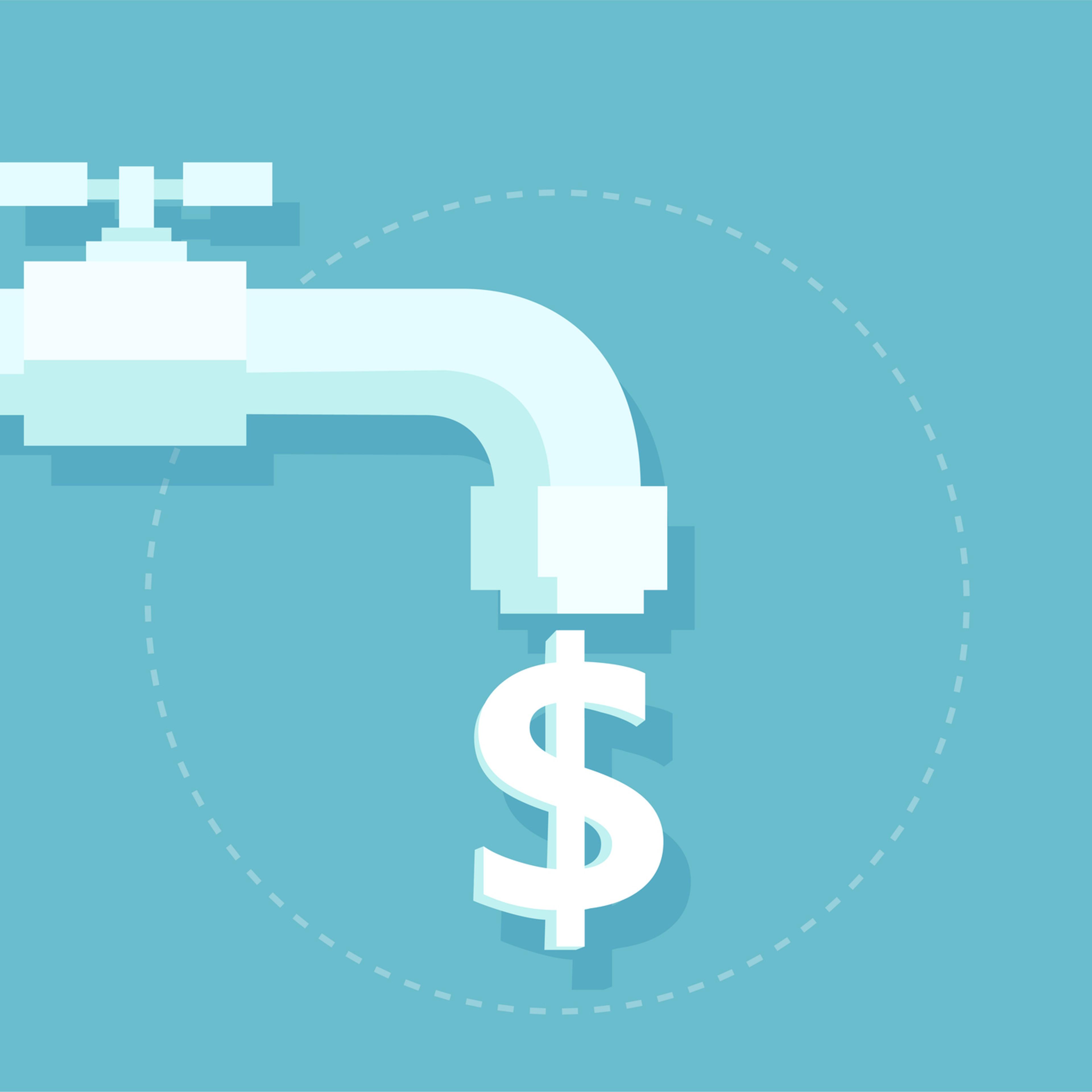 Vector of money dollar sign flowing from faucet