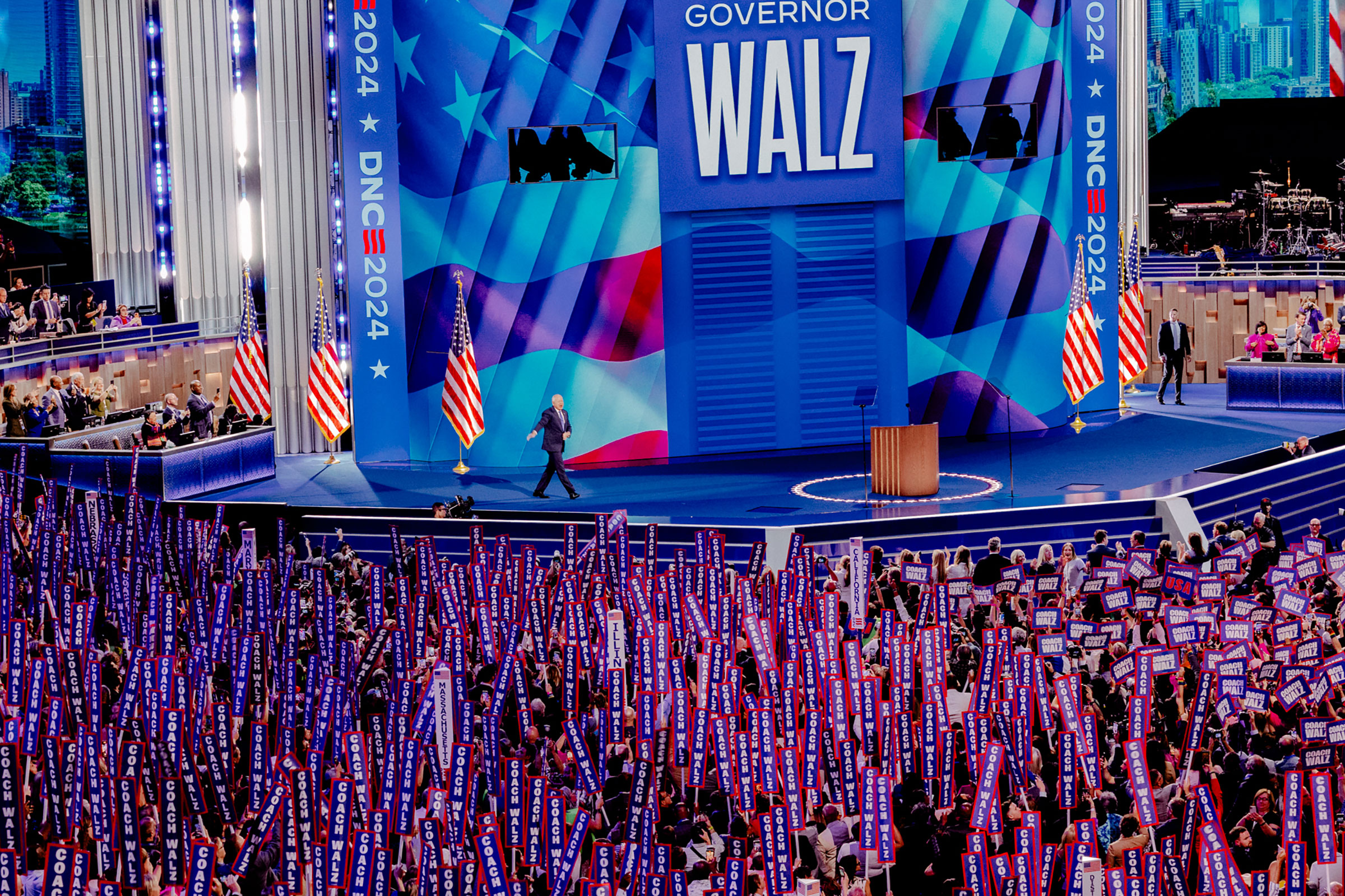 Day 3: Governor of Minnesota and Democratic vice-presidential nominee Tim Walz during his speech, Aug. 21