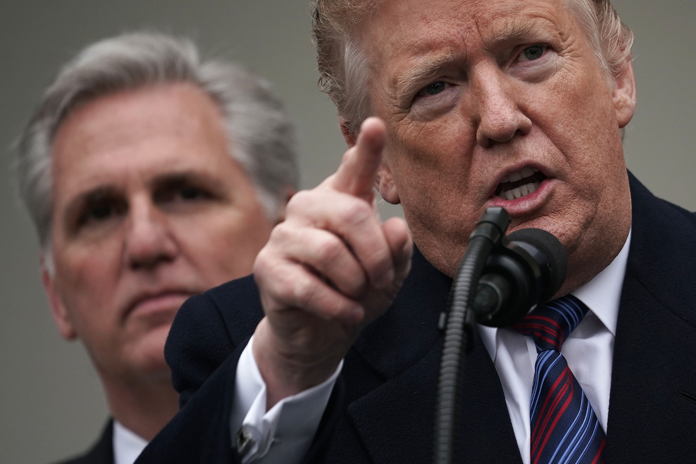 Former President Donald Trump speaks as he is joined by McCarthy in the Rose Garden of the White House on Jan. 4, 2019.