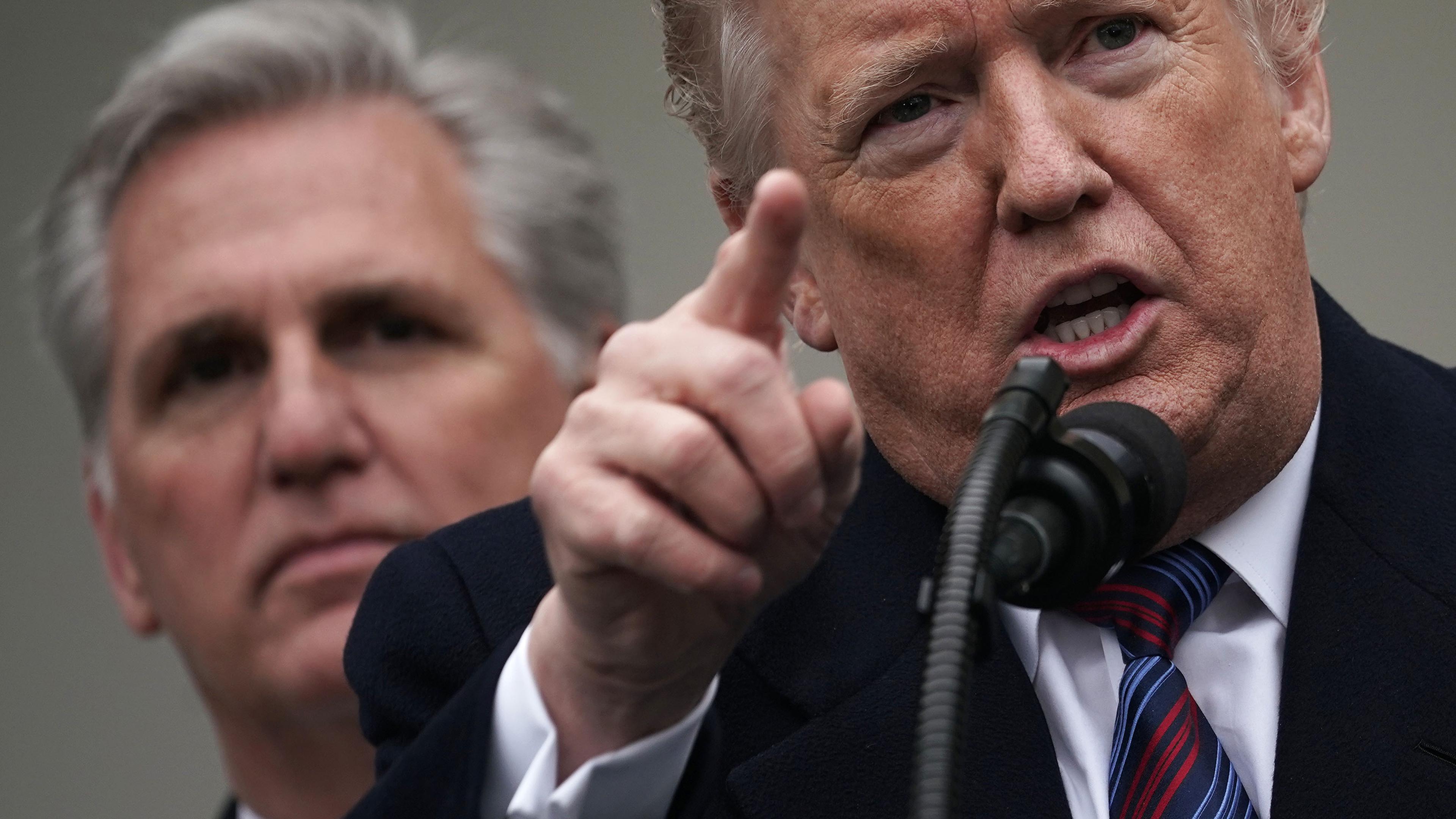 Former President Donald Trump speaks as he is joined by McCarthy in the Rose Garden of the White House on Jan. 4, 2019.