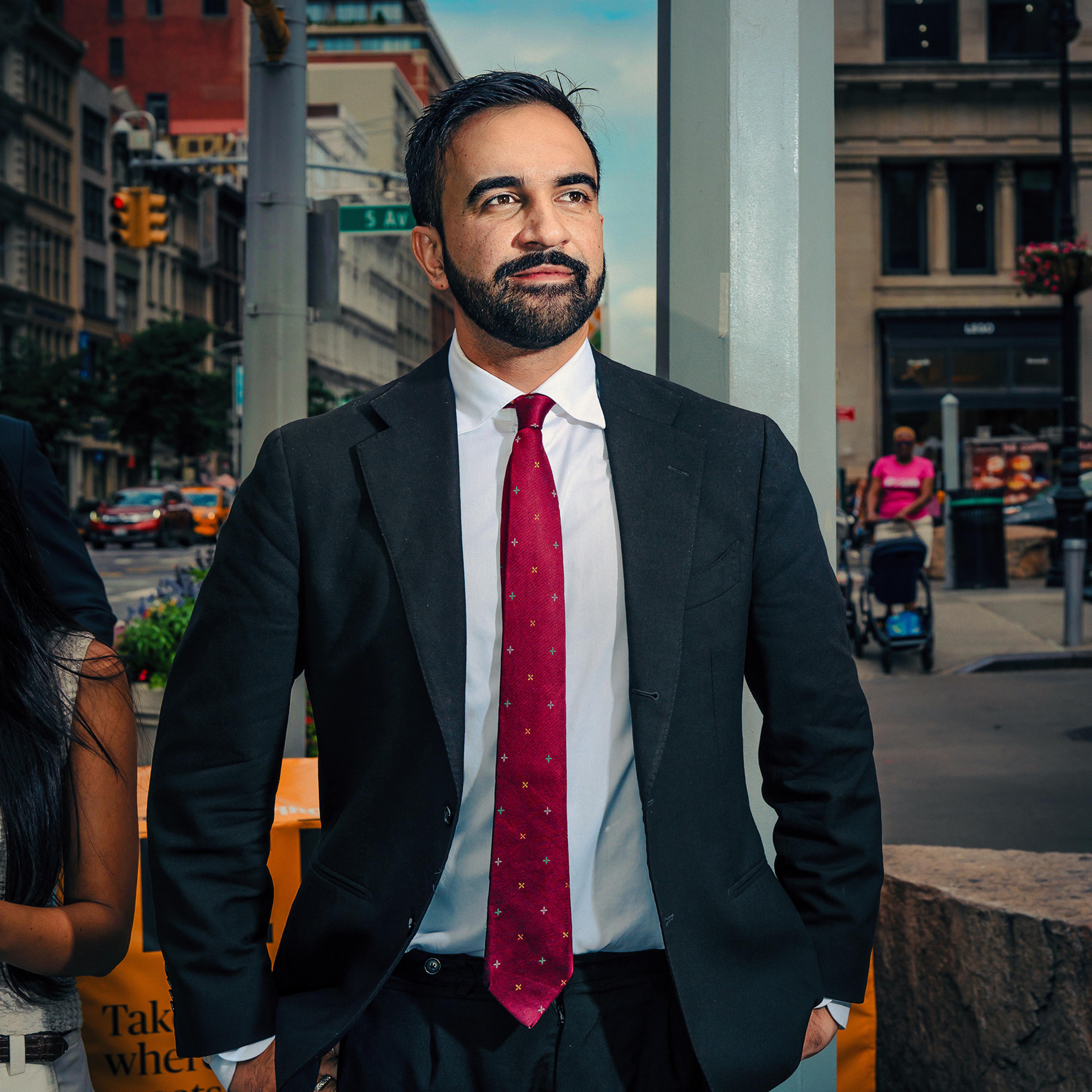 Mamdani between meetings in Manhattan on July 14