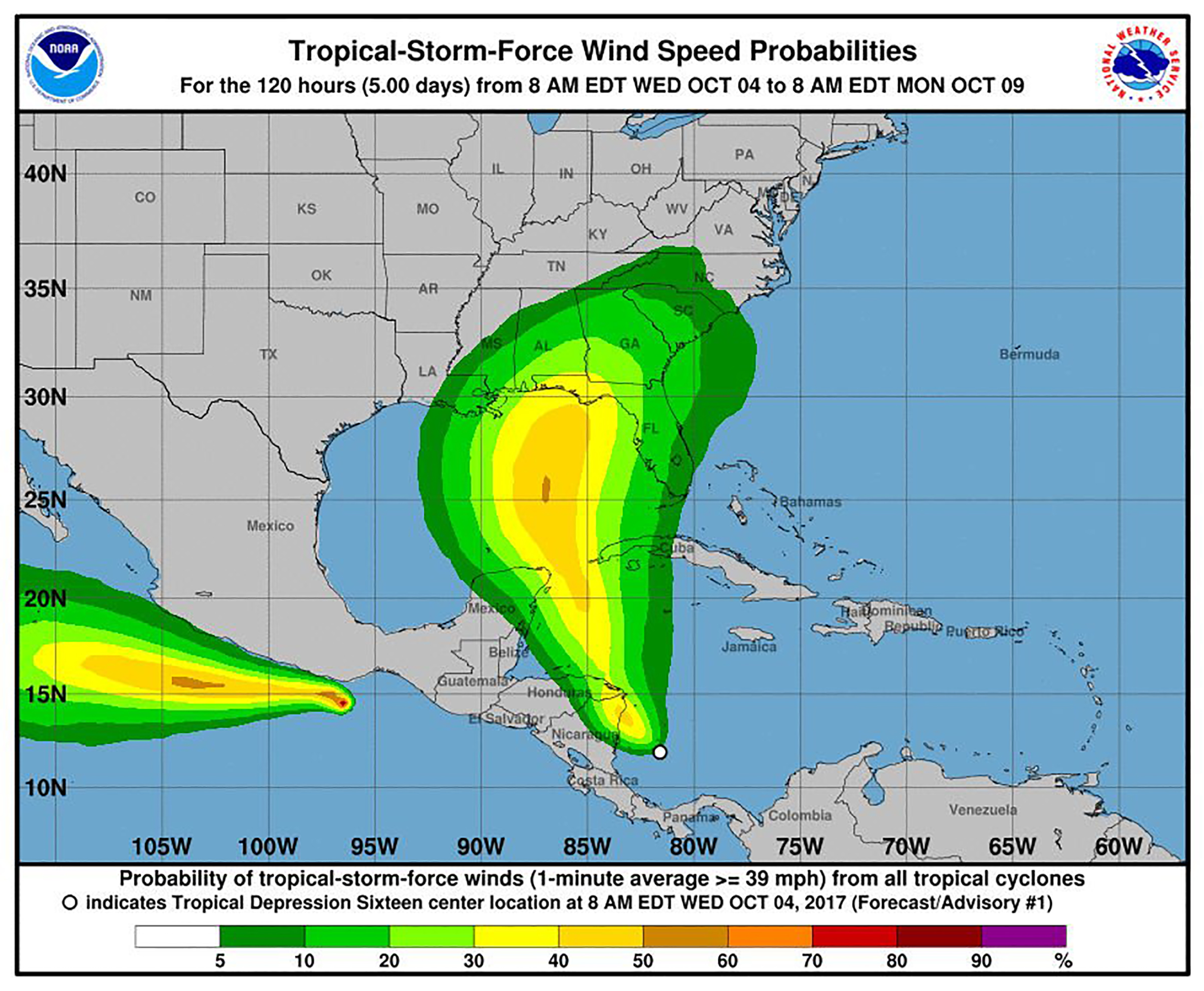 Tropical Storm Nate: Spaghetti Model Path for Hurricane