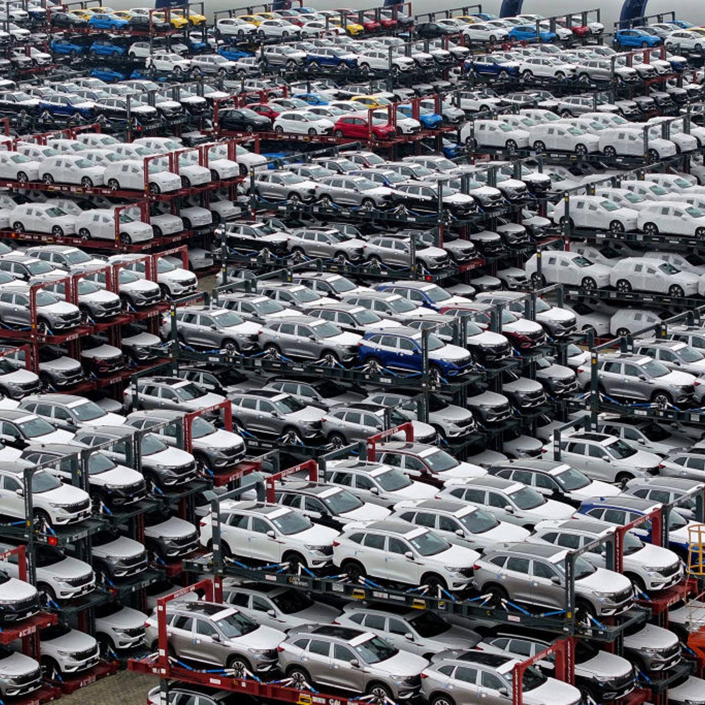 Electric cars stacked for export