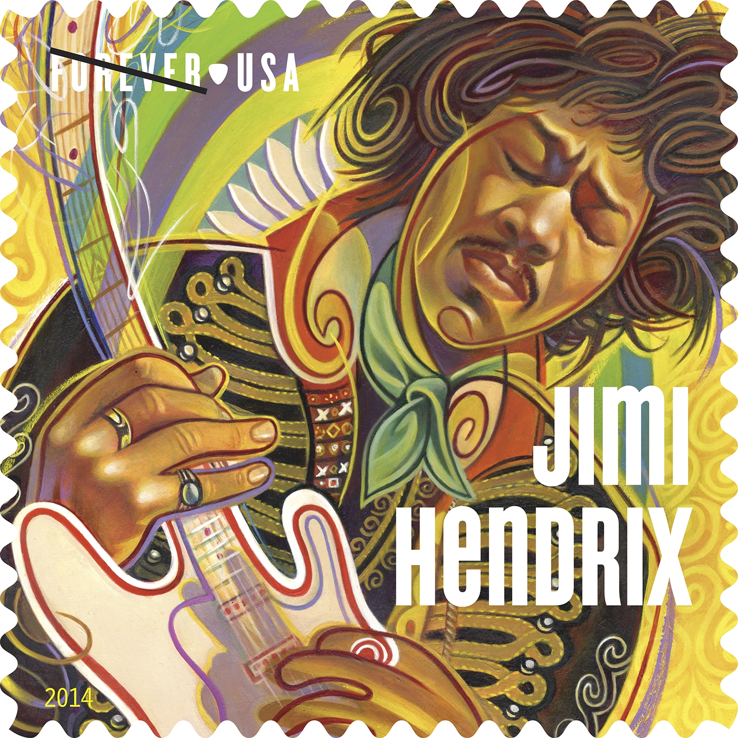 レア　ジミヘンの切手 Jimi Hendrix Honored On U.S. Postage Stamp