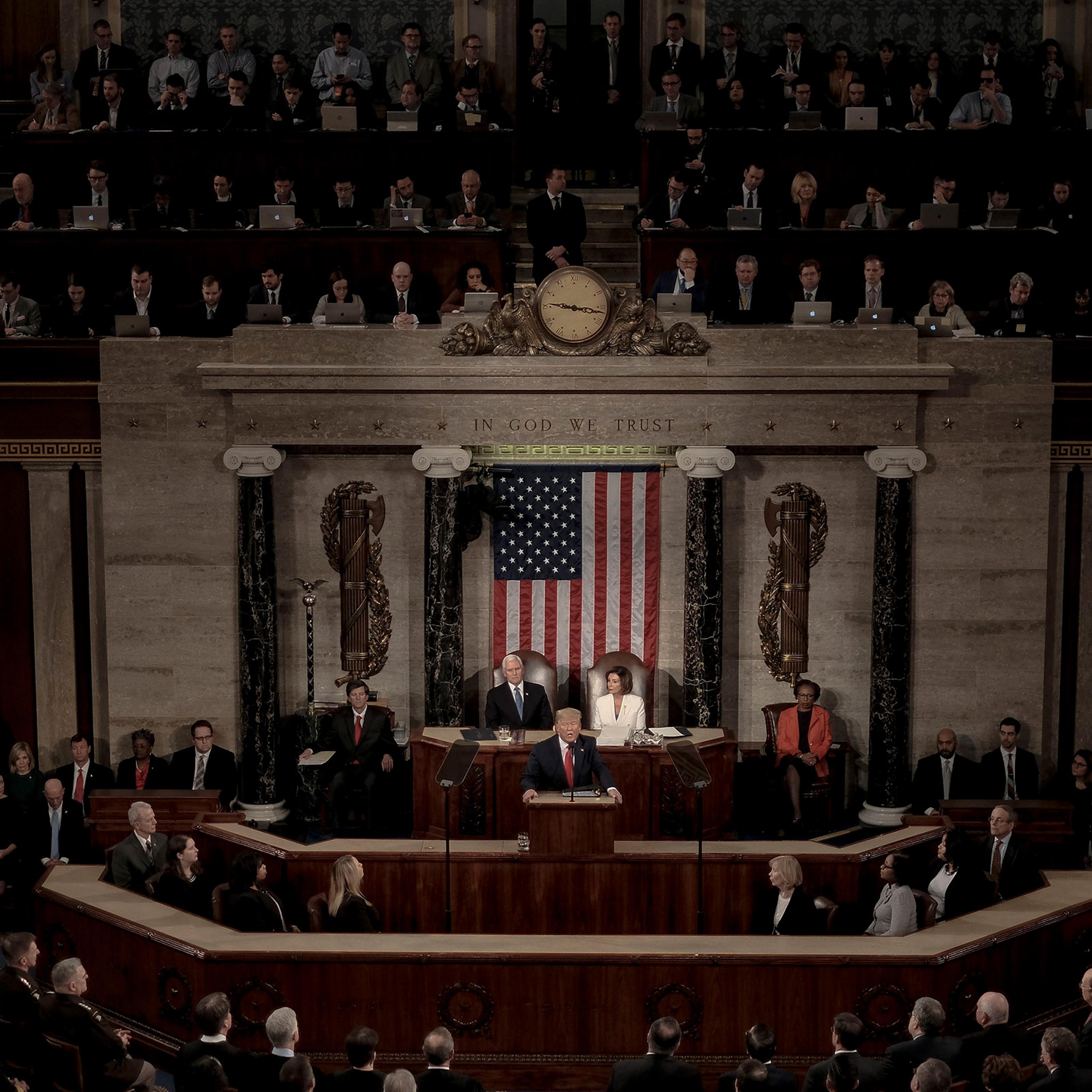 2/4/20, Capitol Hill, Washington, D.C. President Donald Trump gives his State of the Union address on the House floor of the Capitol in Washington, D.C. on Feb. 4, 2020.Gabriella Demczuk / TIME