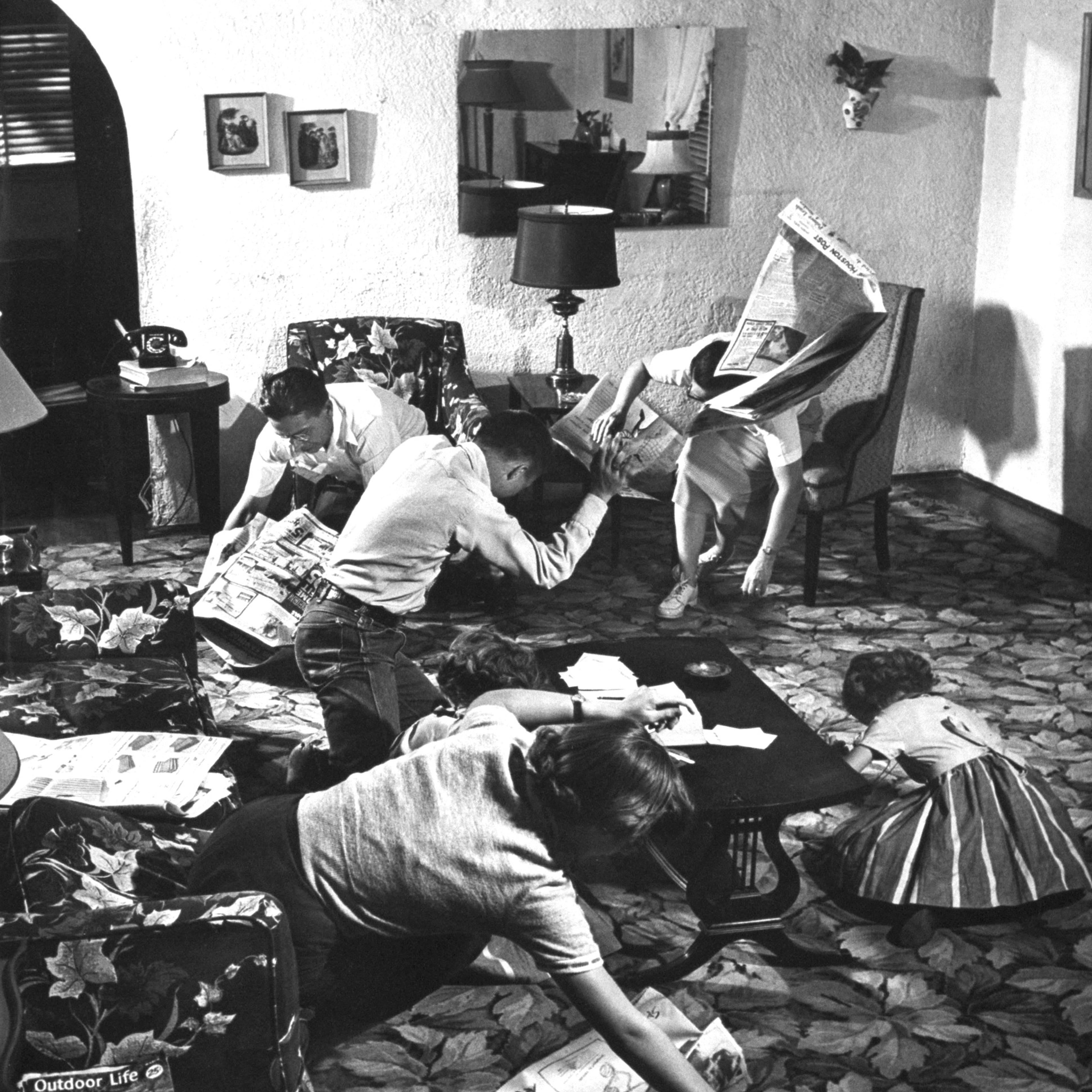 Atomic survival family drills in Houston, Texas in 1954.