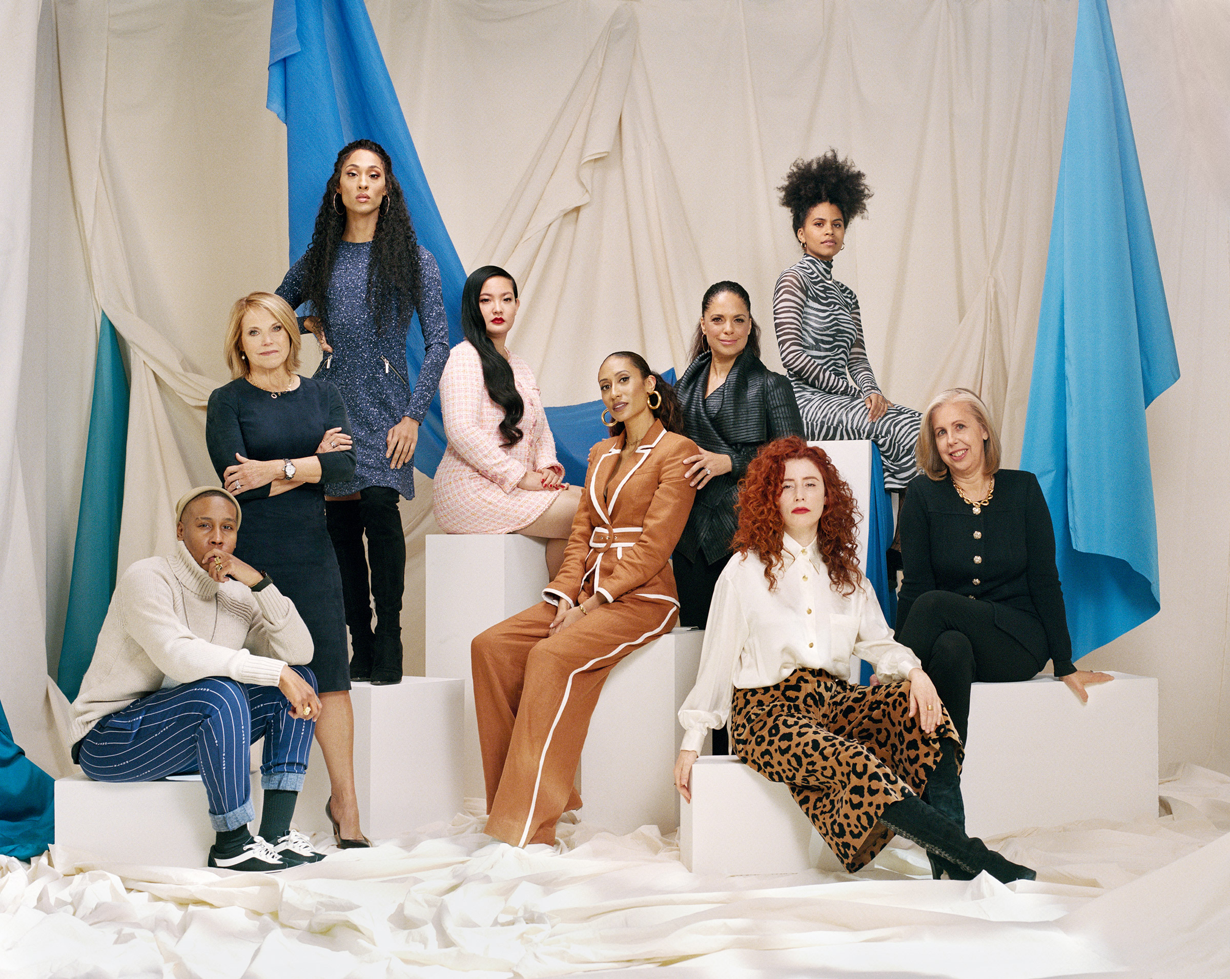 From left: Committee members Lena Waithe, Katie Couric, Mj Rodriguez, Amanda Nguyen, Elaine Welteroth, Soledad O’Brien, Zazie Beetz, Alma Har’el and Nancy Gibbs, photographed on Feb. 16 in New York City