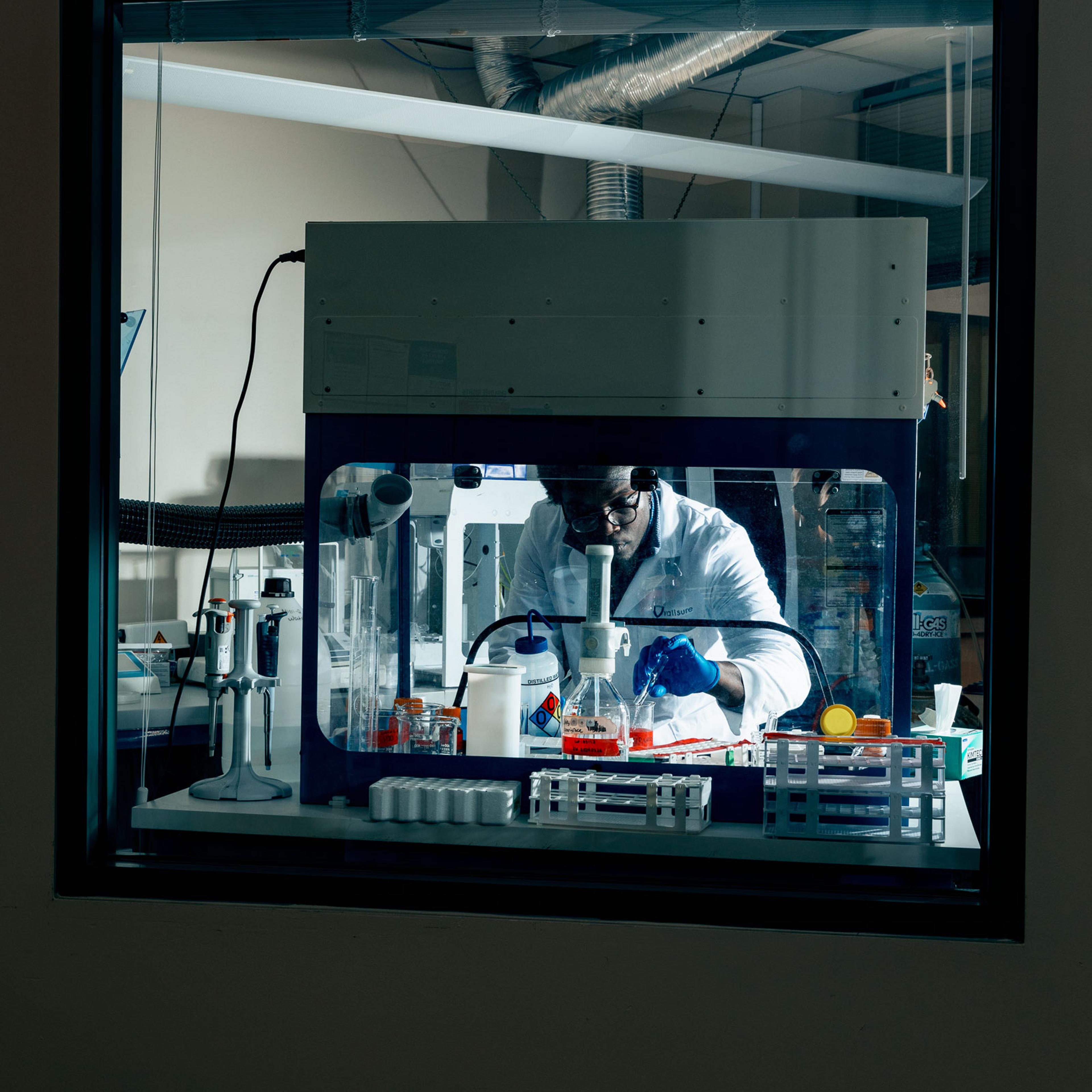 A Valisure researcher works in the New Haven–based lab.