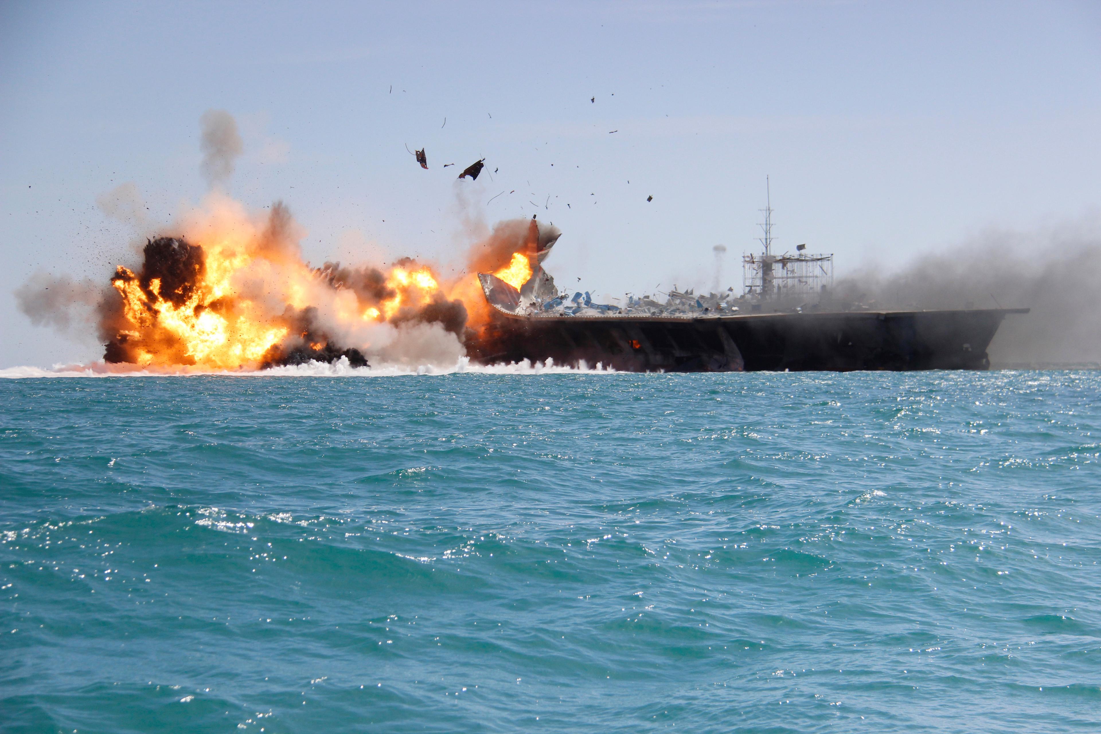 Iran Blows Up Replica U.S. Warship During Defense Drill