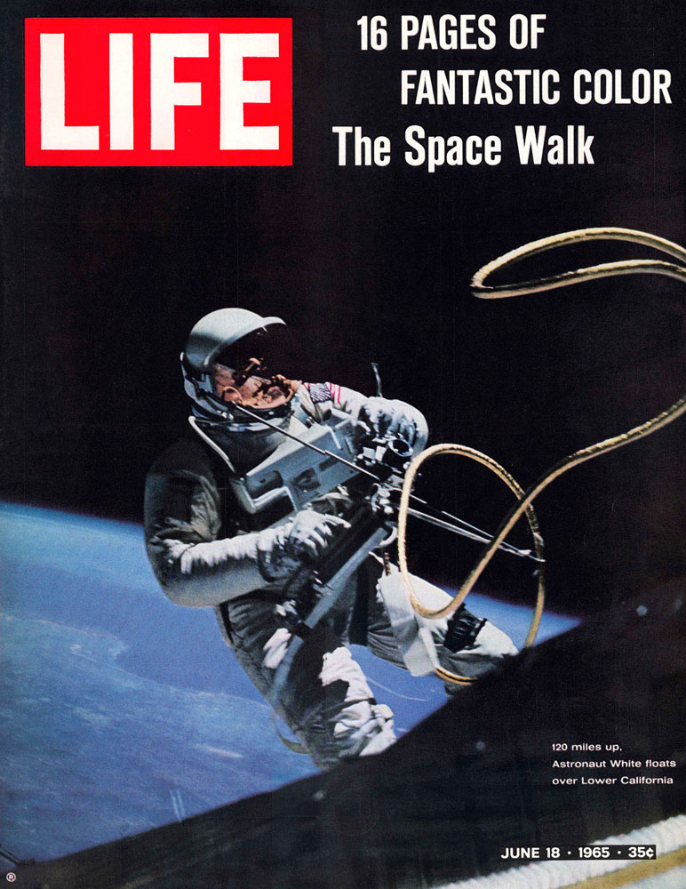 Astronaut Ed White, the first American to walk in space, photographed by astronaut James McDivitt during the Gemini IV mission June 1965.
