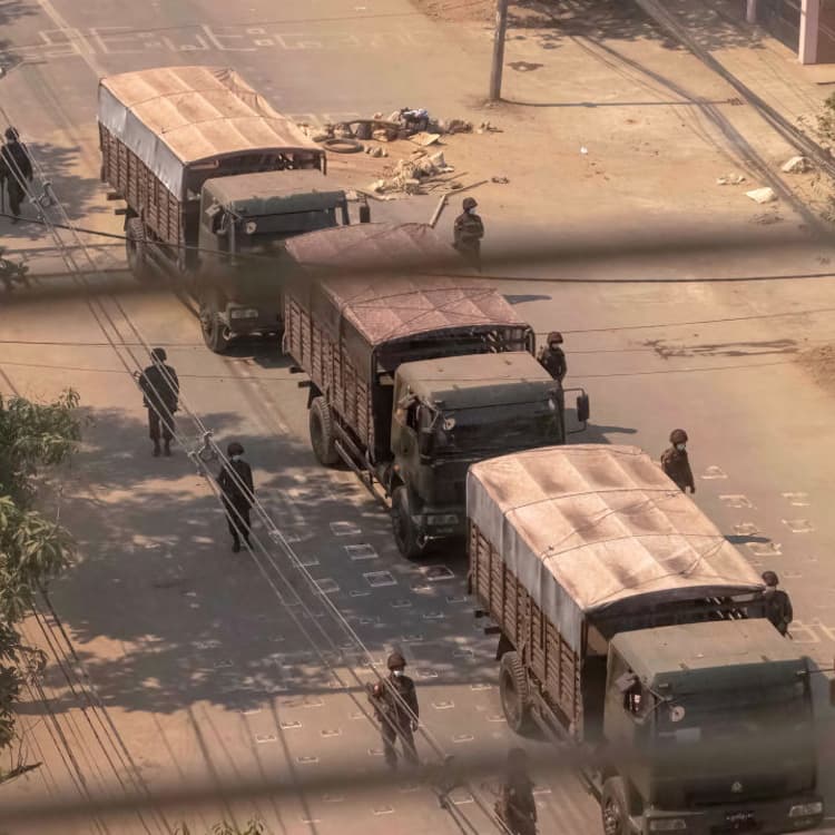 Myanmar military with military trucks seen during a