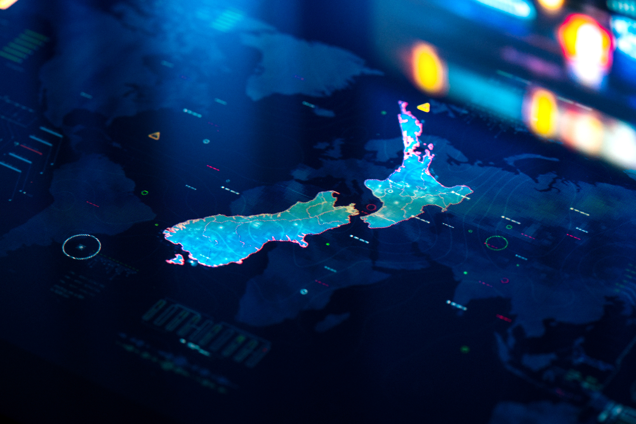Map of New Zealand on digital display