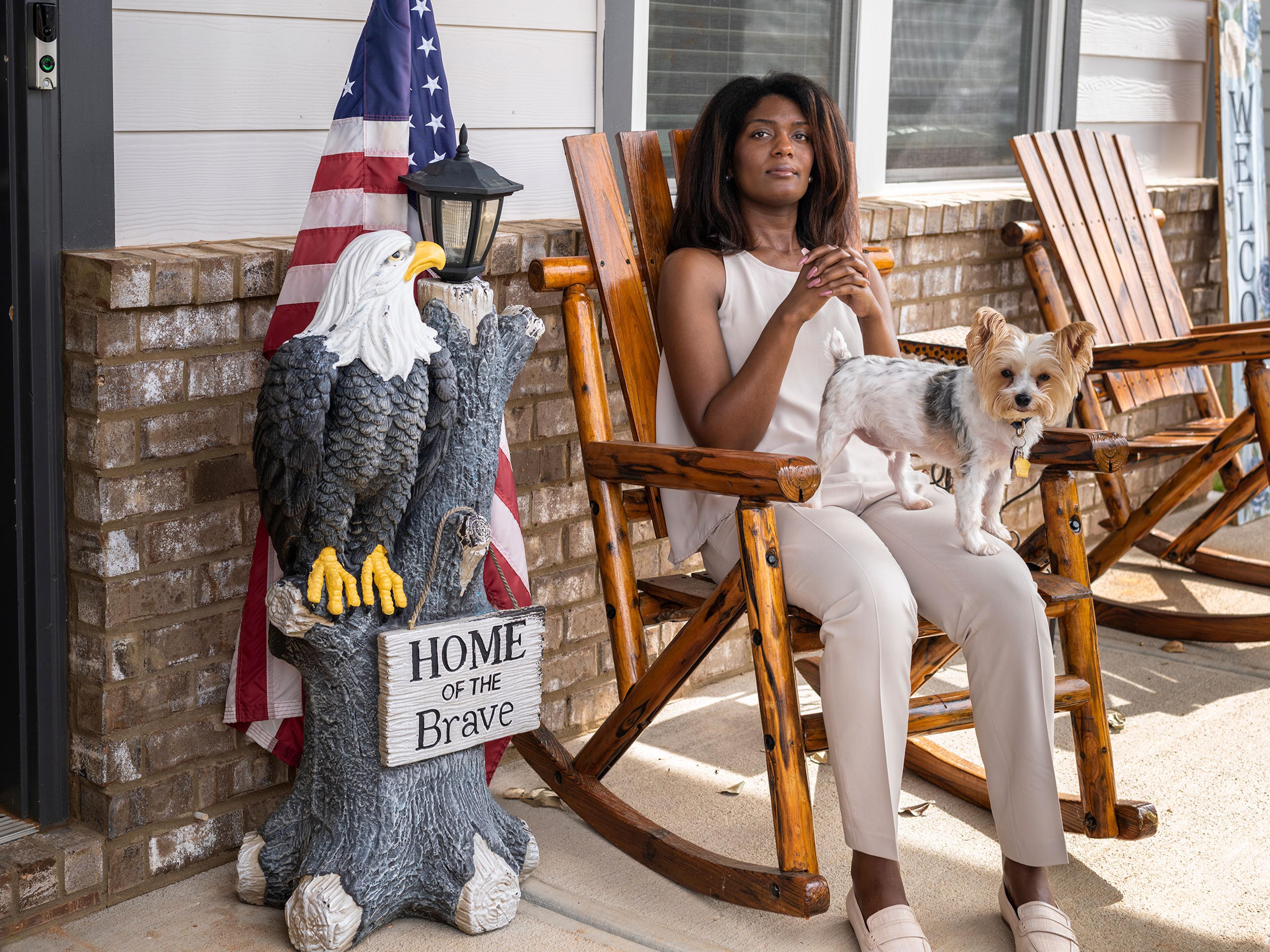 Jennifer Jones, whose voter registration was challenged, poses for a portrait at home in Fairburn, Ga. on Nov. 5.