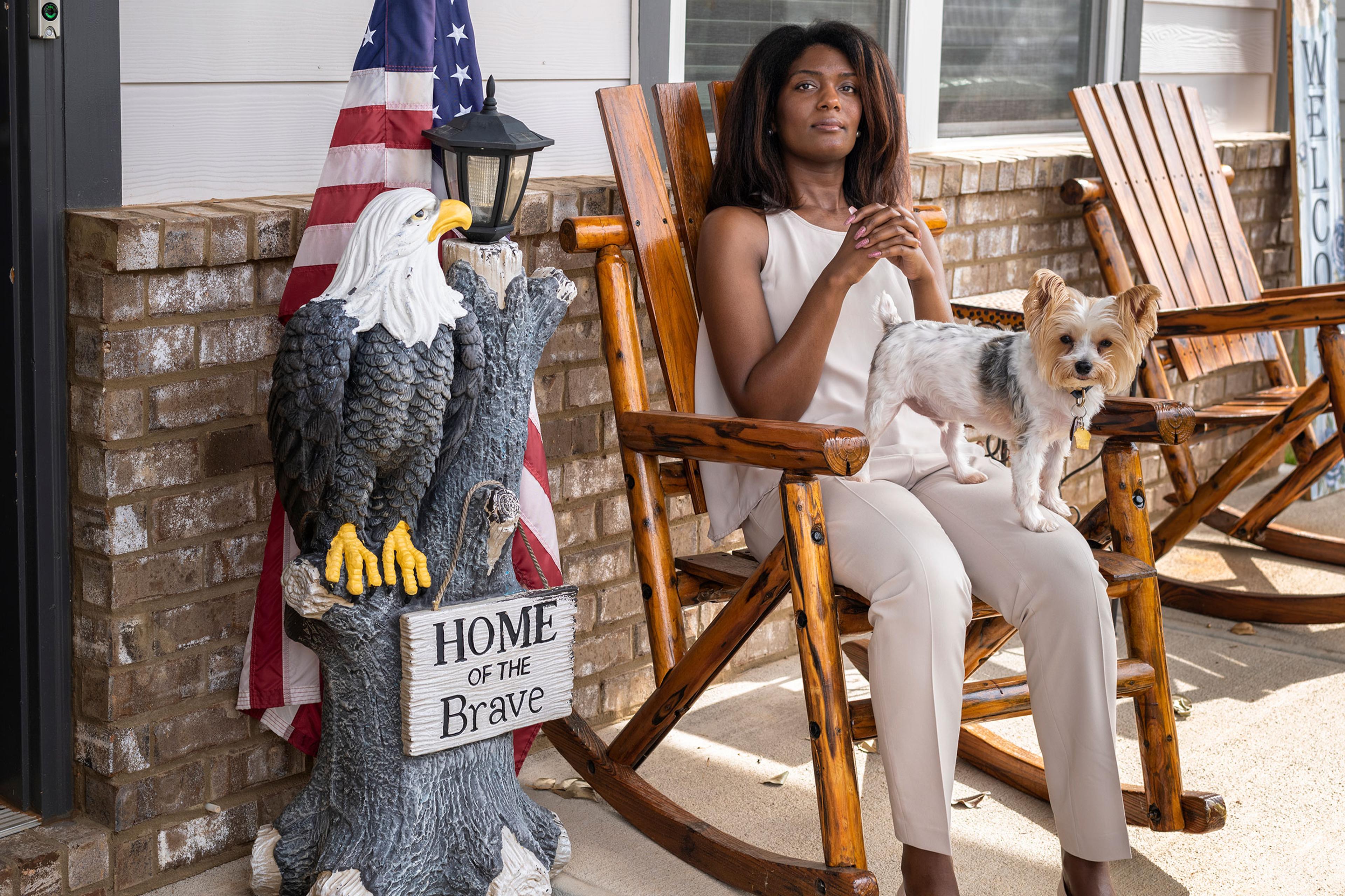 Jennifer Jones, whose voter registration was challenged, poses for a portrait at home in Fairburn, Ga. on Nov. 5.