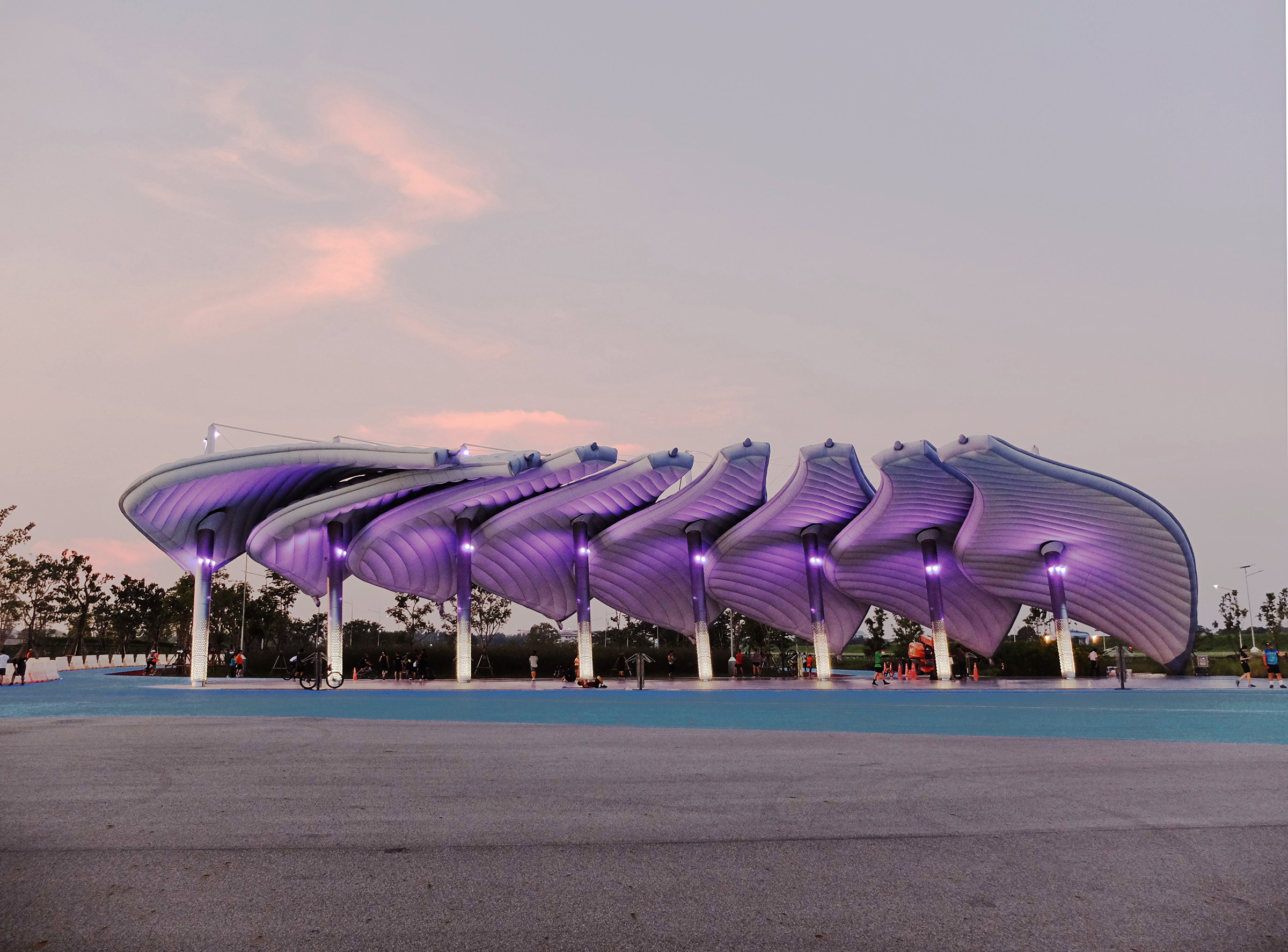 The Sky-Wing Bike Pavilion in Thailand is made from recycled water bottles.