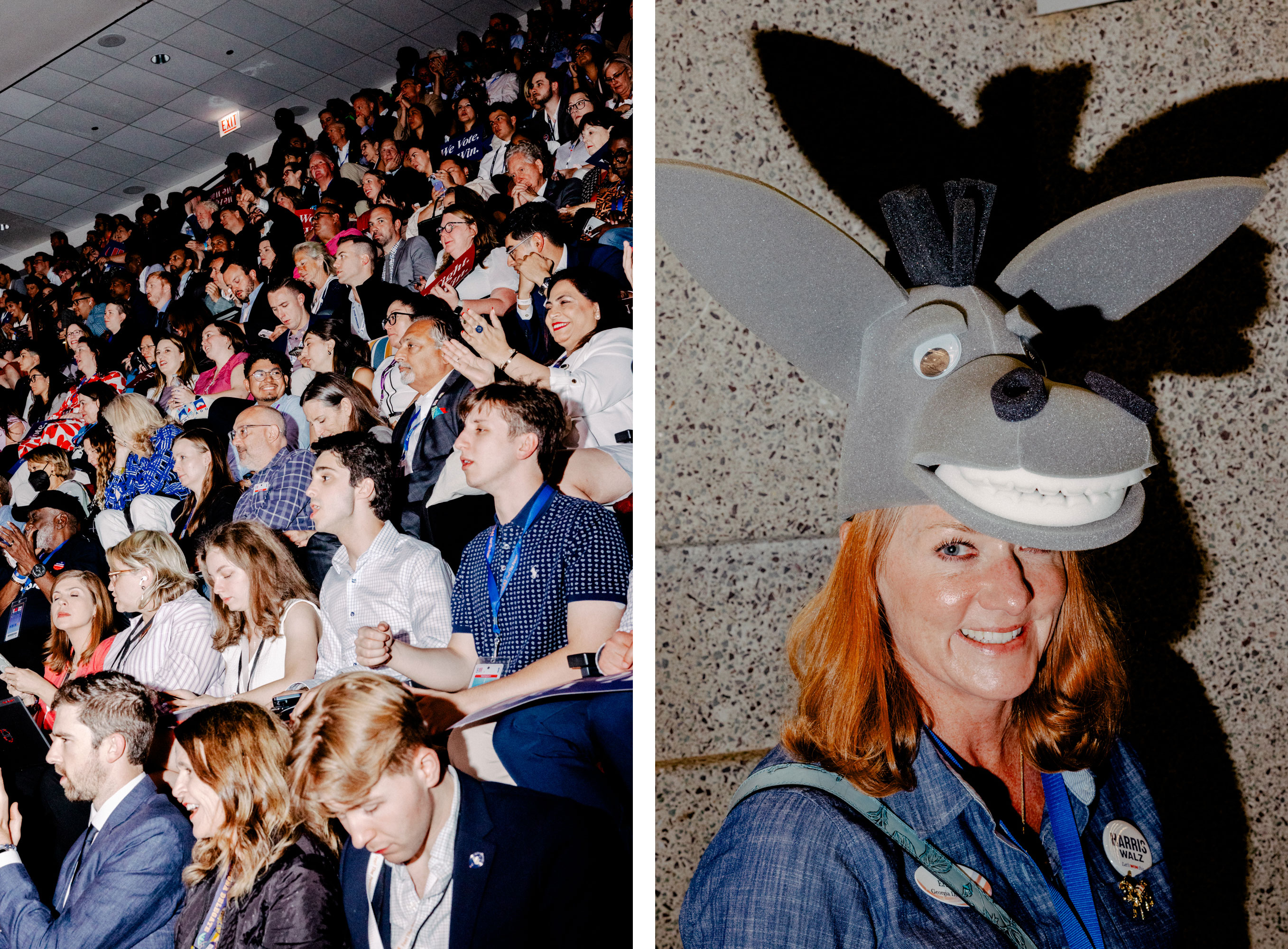 Day 1: Attendees in the crowd, Aug. 19; Day 2: An attendee wears a hat that resembles a donkey, Aug. 20