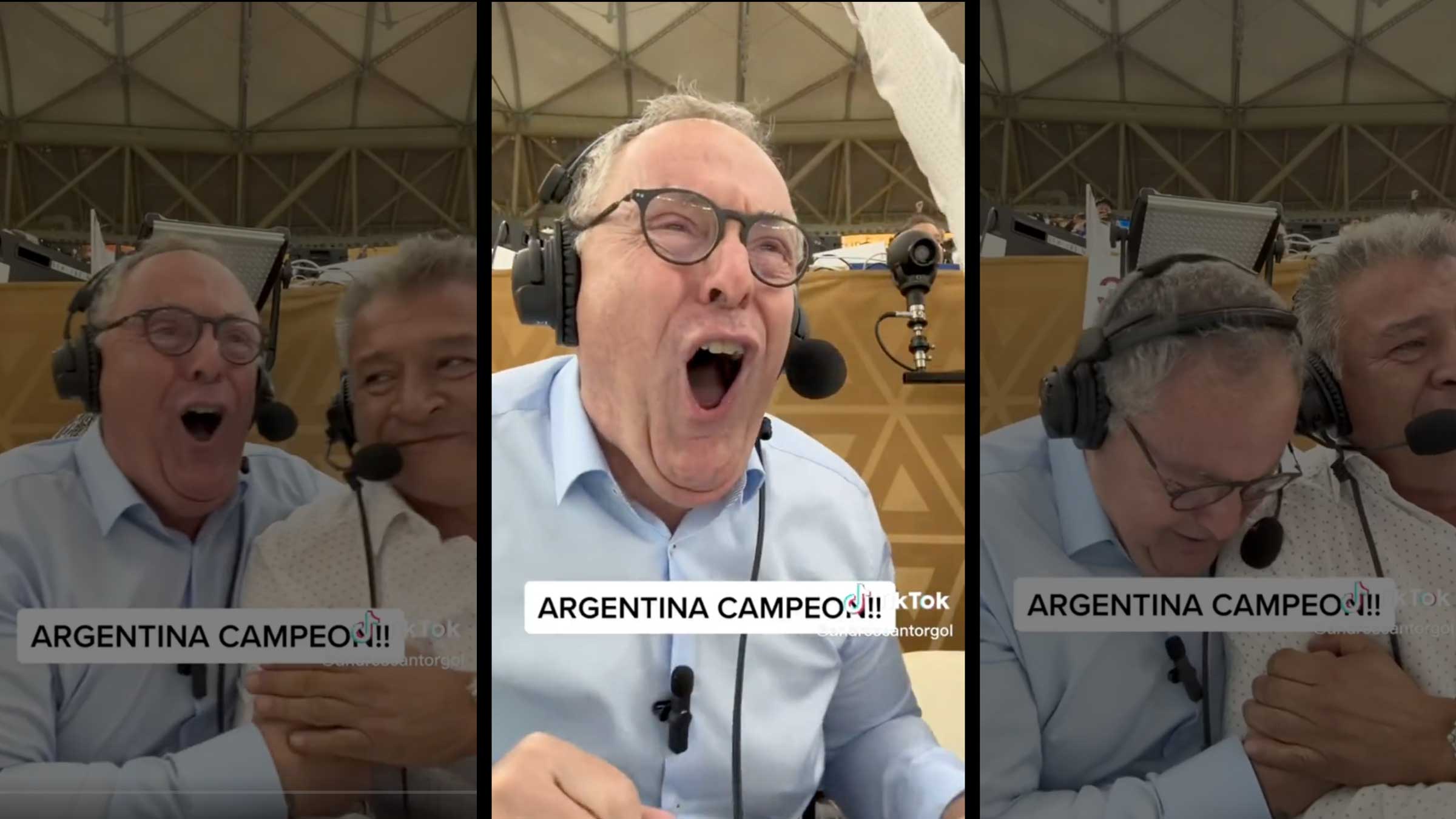 Telemundo broadcaster Andrés Cantor grows emotional during his call of Argentina's World Cup win over France on December 18  in Lusail, Qatar.  