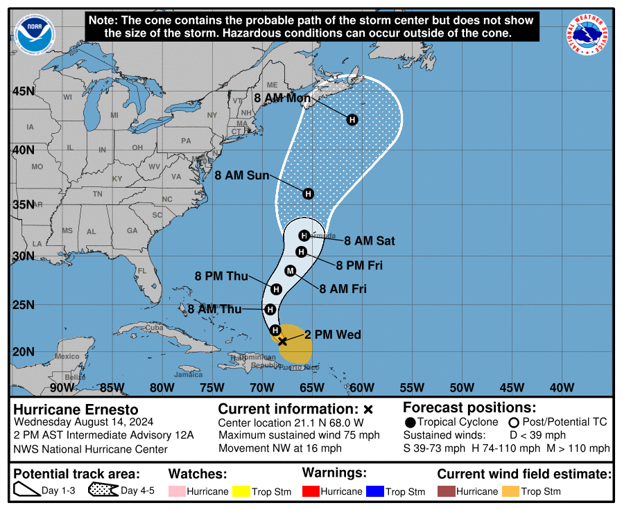 See Hurricane Ernesto's Expected Path