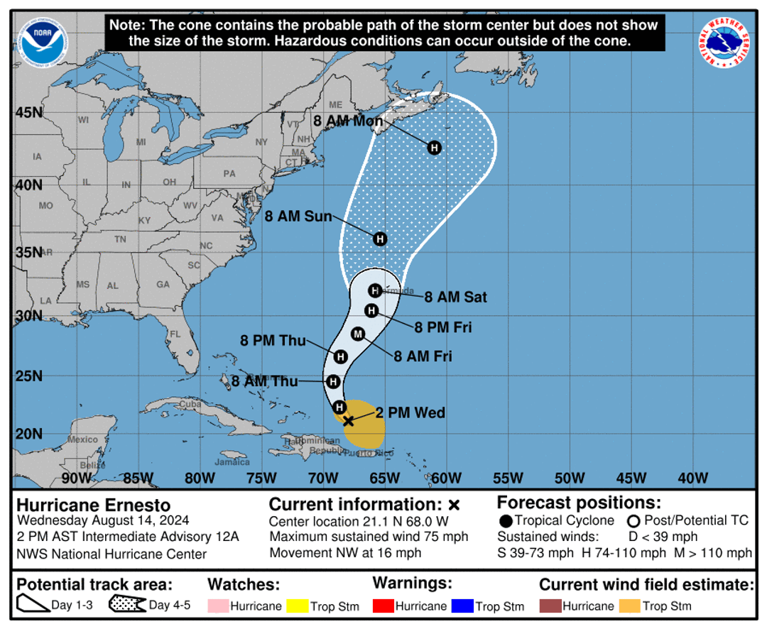 See Hurricane Ernesto's Expected Path