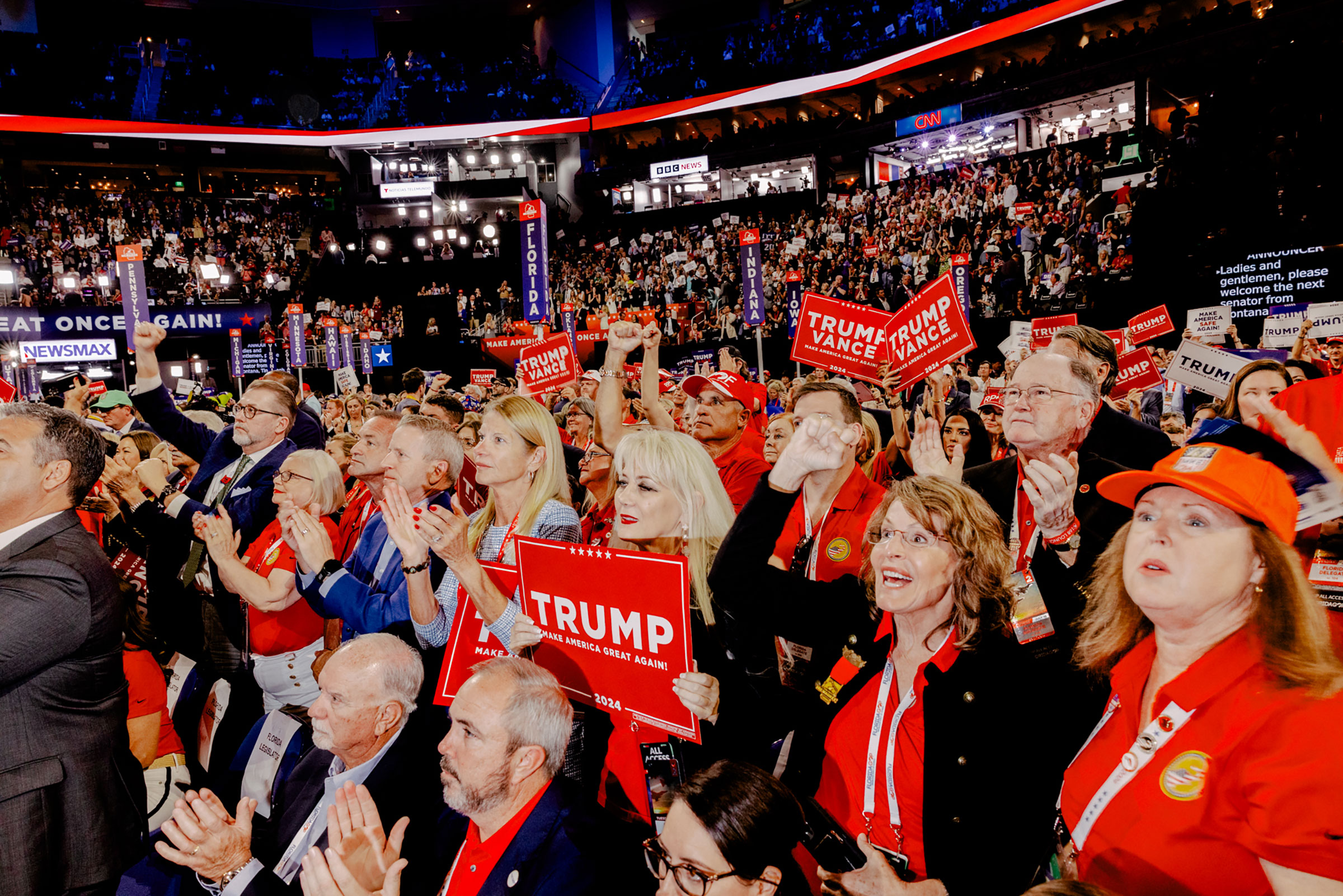 The cheering crowd in Milwaukee on day two of the Republican National Convention