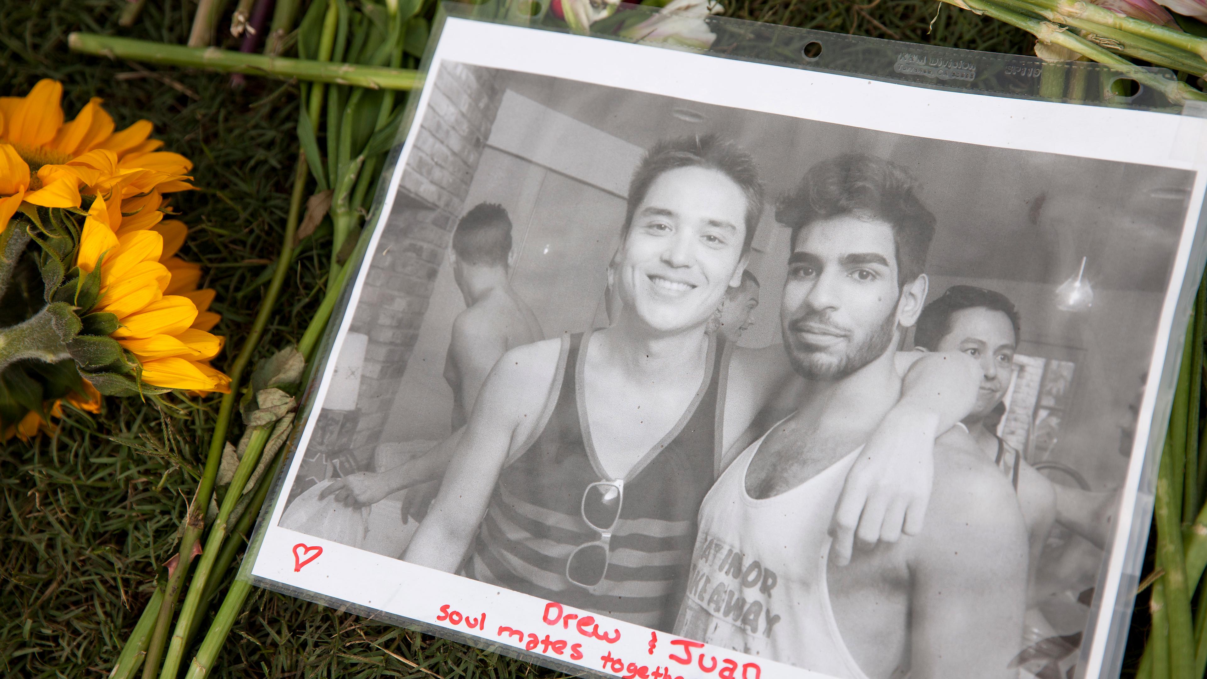 A memorial honors the victims of the Pulse nightclub shooting at the Dr. Phillips Center for Performing Arts in Orlando, Fla., on June 13, 2016.
